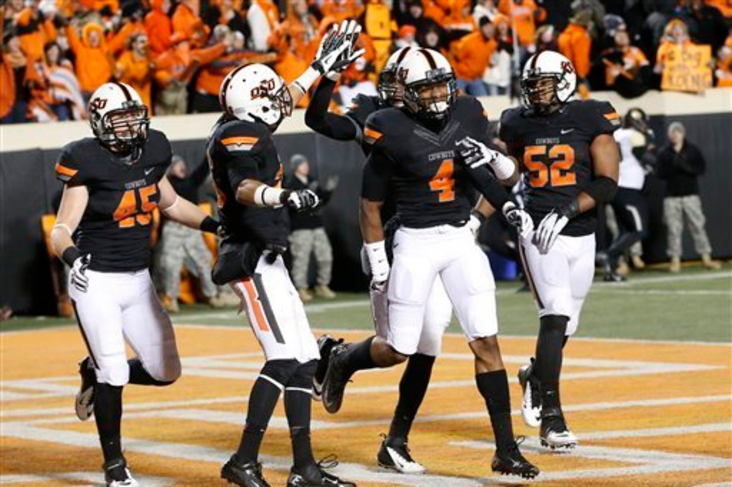 Touchdown paydirt per usual for former Oklahoma State cornerback Justin Gilbert (No. 4).