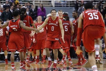 EAST LANSING, MI - FEBRUARY 16:  Tai Webster #0 of the Nebraska Cornhuskers celebrates their 60-51 win over the Michigan State Spartans at Breslin Center on February 16, 2014, in East Lansing, Michigan. (Photo by Duane Burleson/Getty Images)