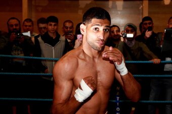 SHEFFIELD, ENGLAND - APRIL 24: Amir Khan during a media workout at the English Institute of Sport on April 24, 2013 in Sheffield, England. (Photo by Scott Heavey/Getty Images)