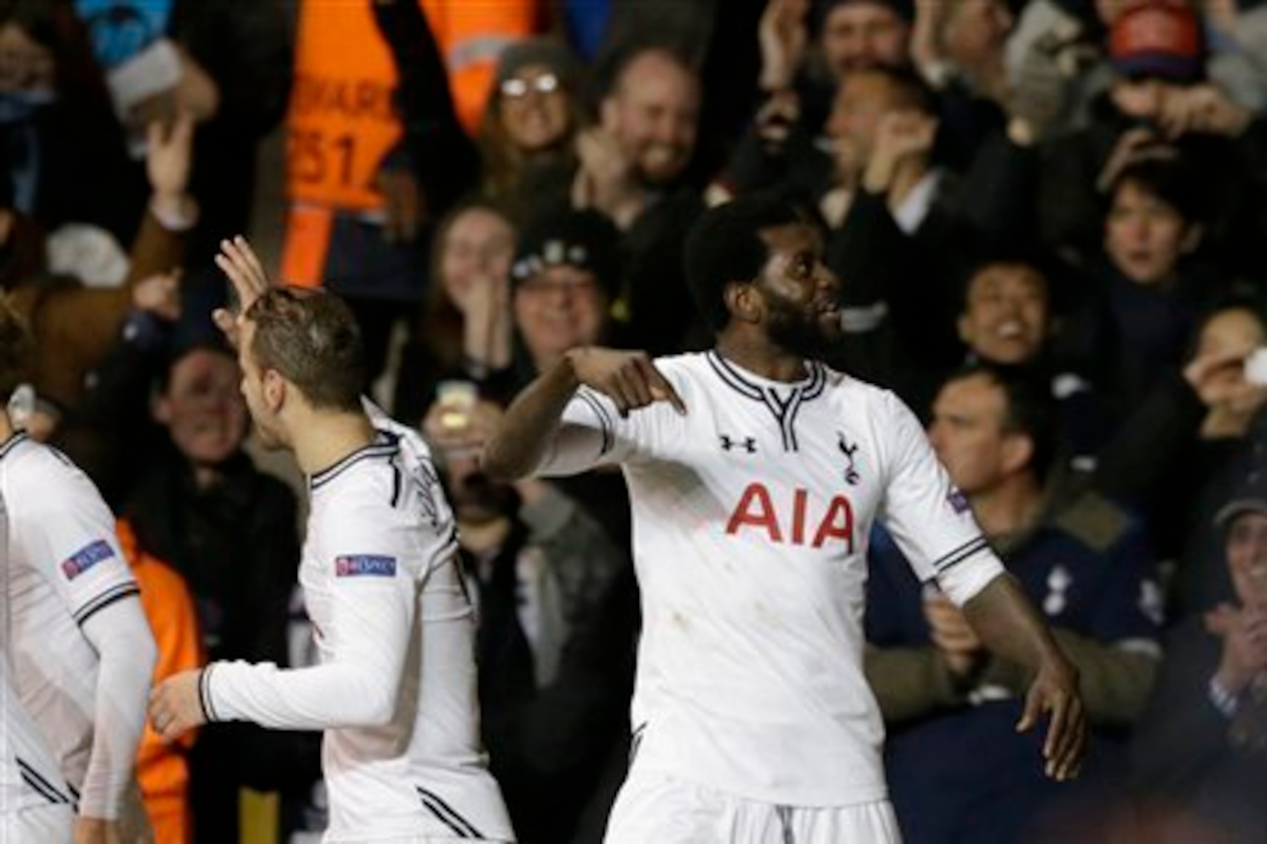 The man of the hour: Emmanuel Adebayor to keep top-four dreams alive.