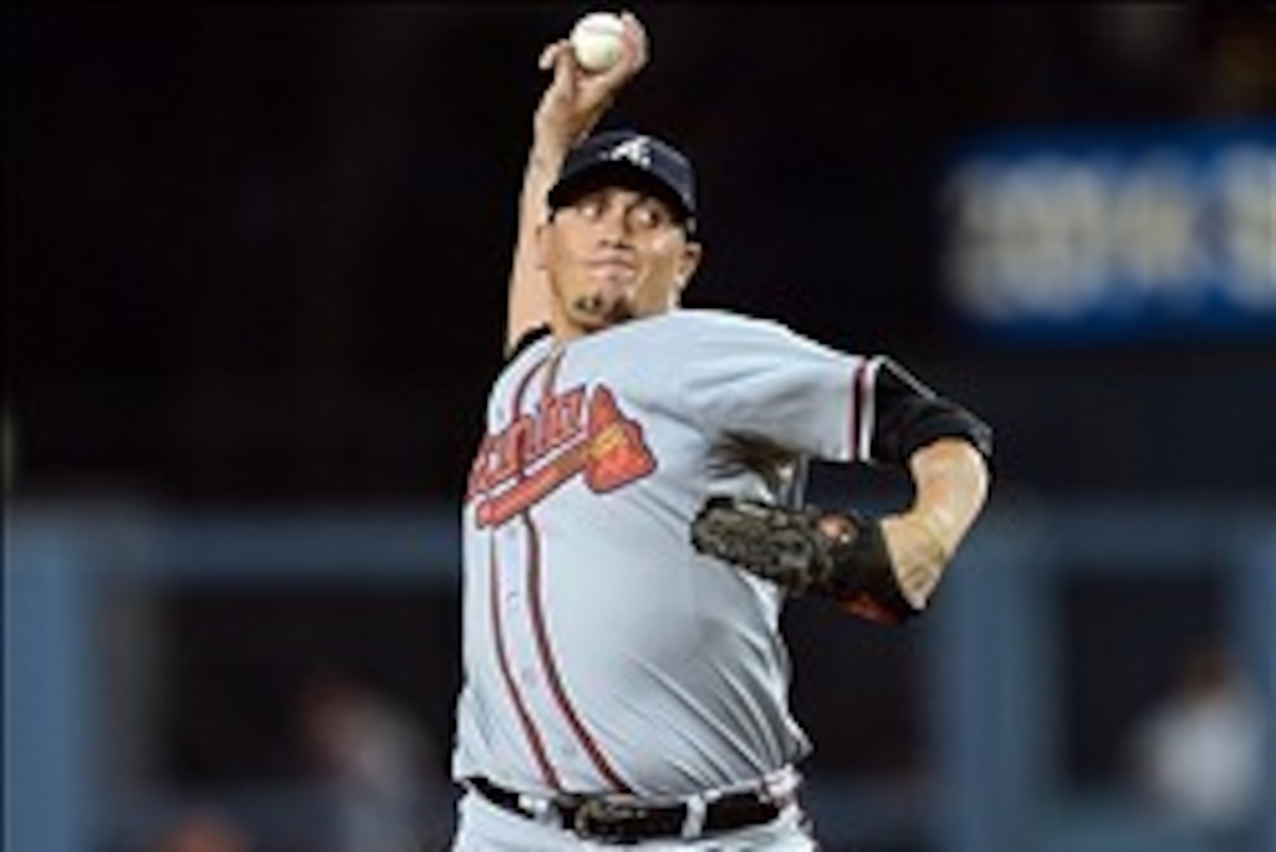 October 7, 2013; Los Angeles, CA, USA; Atlanta Braves starting pitcher Freddy Garcia (50) pitches the first inning against the Los Angeles Dodgers in game four of the National League divisional series playoff baseball game at Dodger Stadium. Mandatory Cre