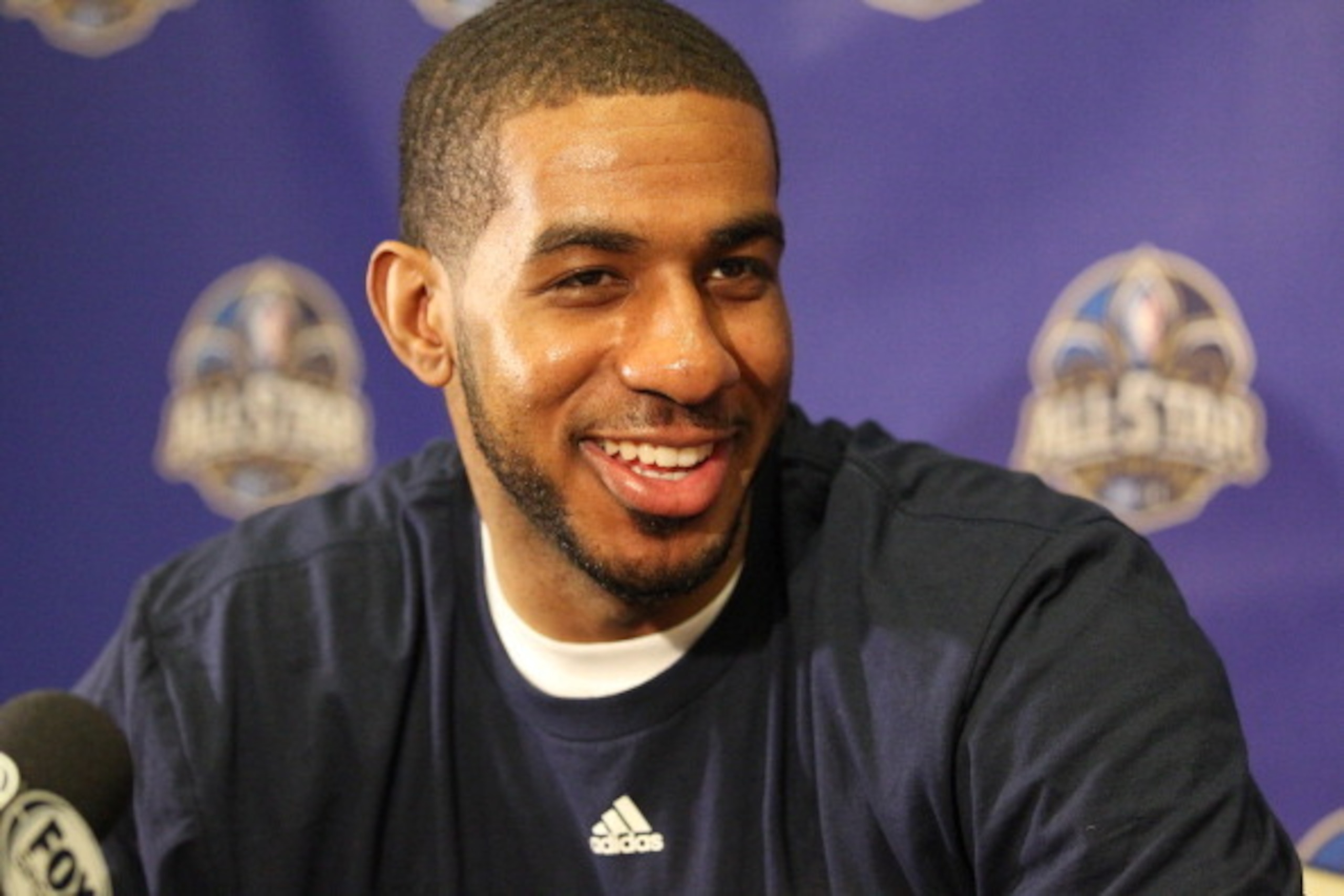 NEW ORLEANS, LA - FEBRUARY 14: LaMarcus Aldridge #12 of the Portland Trail Blazers answers questions during NBA All Star Press Conferences and Media Availability as part of 2014 All-Star Weekend at the Hyatt Regency Hotel on February 14, 2014 in New Orlea