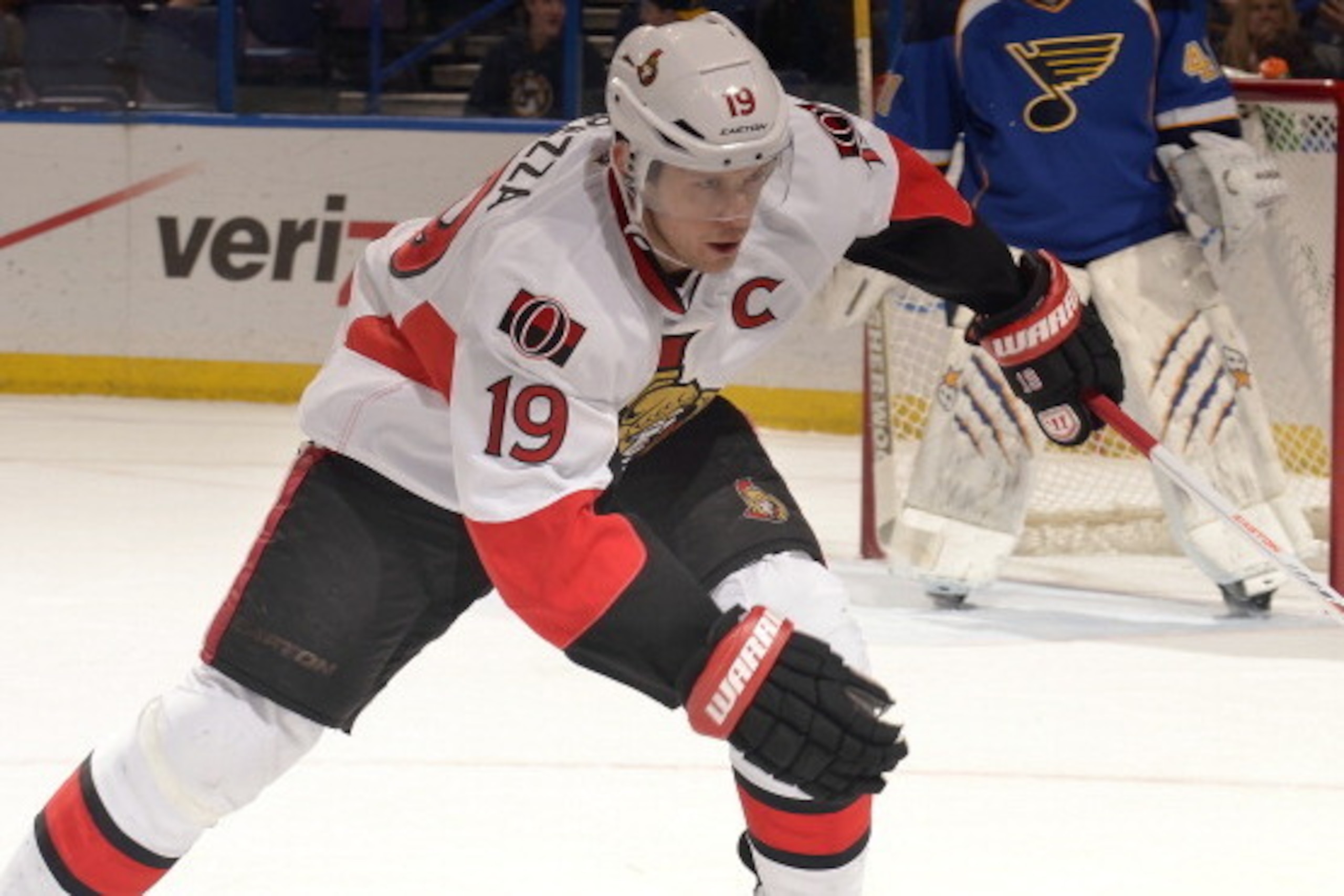ST. LOUIS, MO - FEBRUARY 04: Jason Spezza #19 of the Ottawa Senators skates against the St. Louis Blues during an NHL game on February 4, 2014 at Scottrade Center in St. Louis, Missouri. (Photo by Mark Buckner/NHLI via Getty Images)
