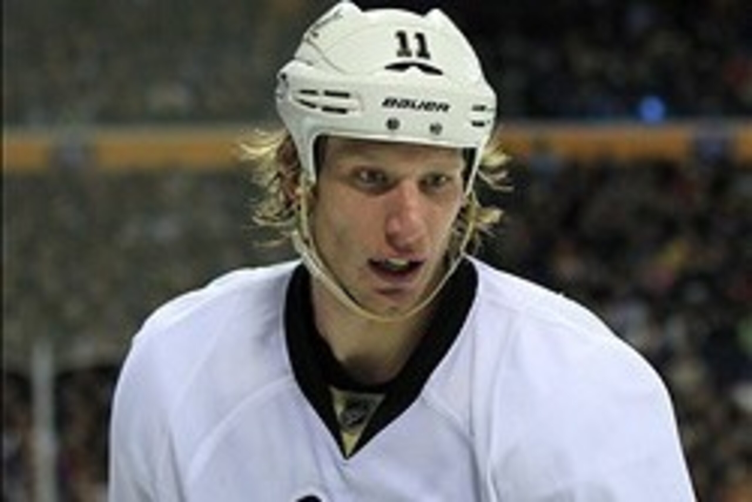 Mar 30, 2012; Buffalo, NY, USA; Pittsburgh Penguins center Jordan Staal (11) during the game against the Buffalo Sabres at the First Niagara Center. Penguins beat the Sabres 5-3. Mandatory Credit: Kevin Hoffman-USA TODAY Sports