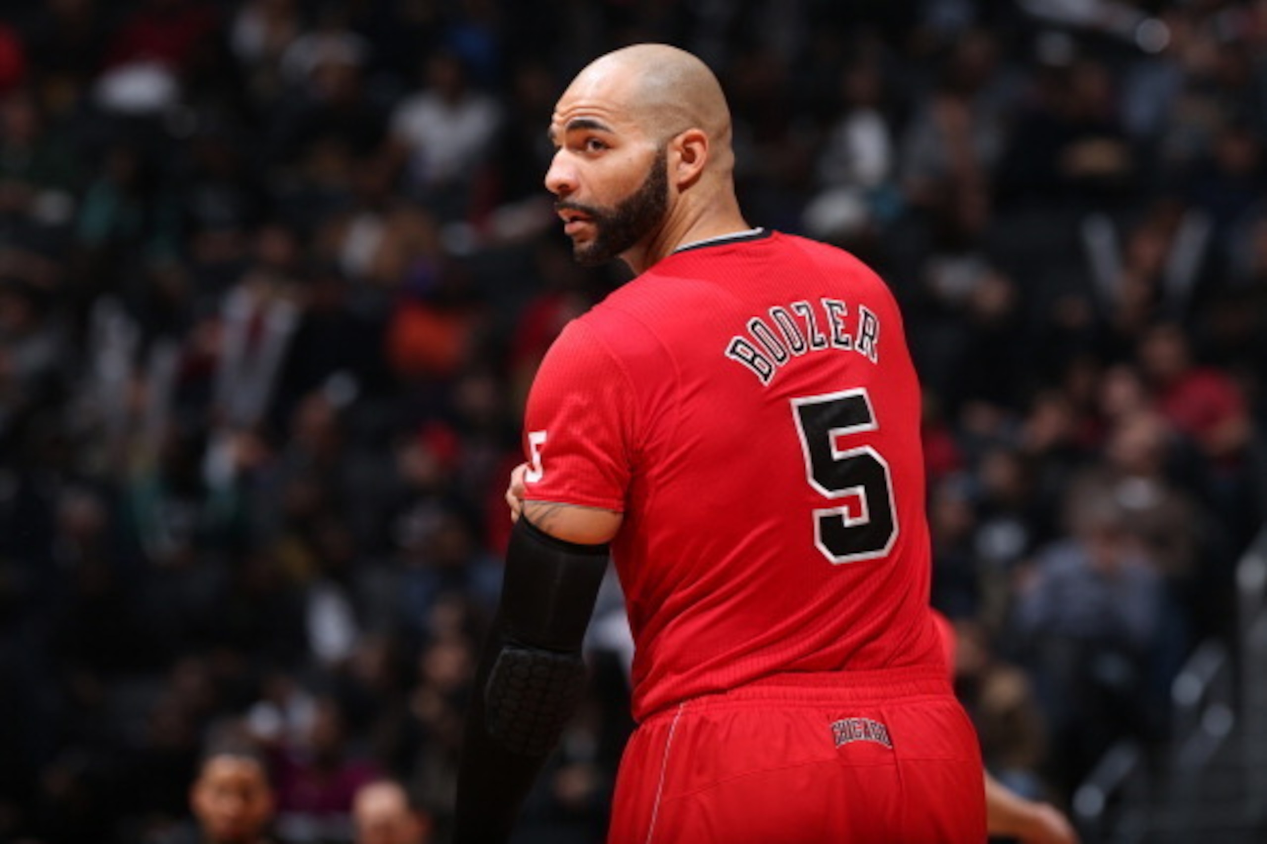 BROOKLYN, NY - DECEMBER 25:  Carlos Boozer #5 of the Chicago Bulls during a game against the Brooklyn Nets on December 25, 2013 at Barclays Center in Brooklyn, New York. NOTE TO USER: User expressly acknowledges and agrees that, by downloading and or usin