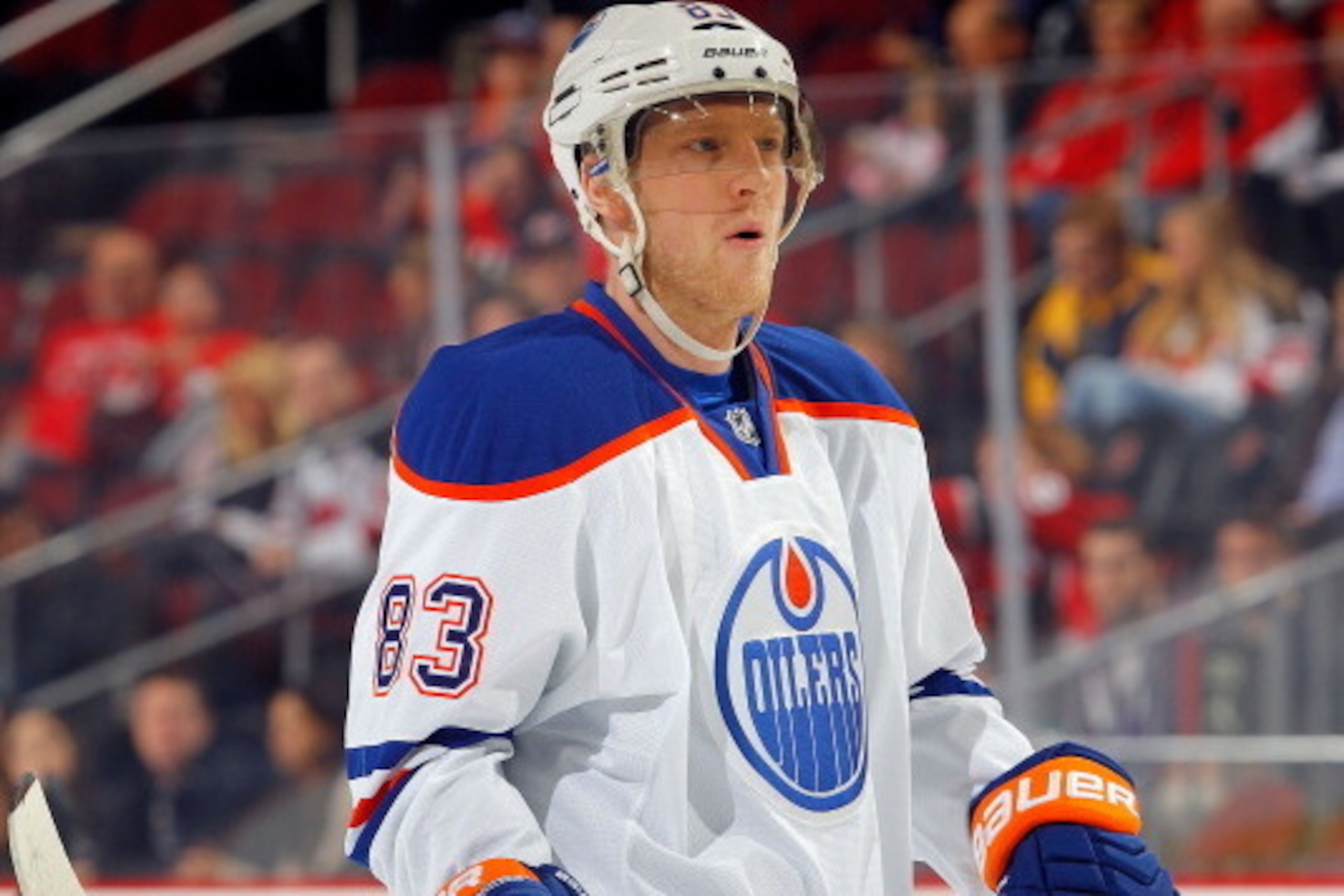 NEWARK, NJ - FEBRUARY 07:  Ales Hemsky #83 of the Edmonton Oilers in action against the New Jersey Devils at the Prudential Center on February 7, 2014 in Newark, New Jersey. The Devils defeated the Oilers 2-1 in overtime.  (Photo by Jim McIsaac/Getty Imag