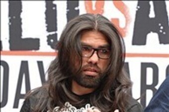 Jan 21, 2014; Los Angeles, CA, USA; Alfredo Angulo prepares for a hair cut to donate to Locks of Love. Angulo cut his hair before the scheduled press conference held at the Los Angeles Central Public Library to announce the 12-round super welterweight bou