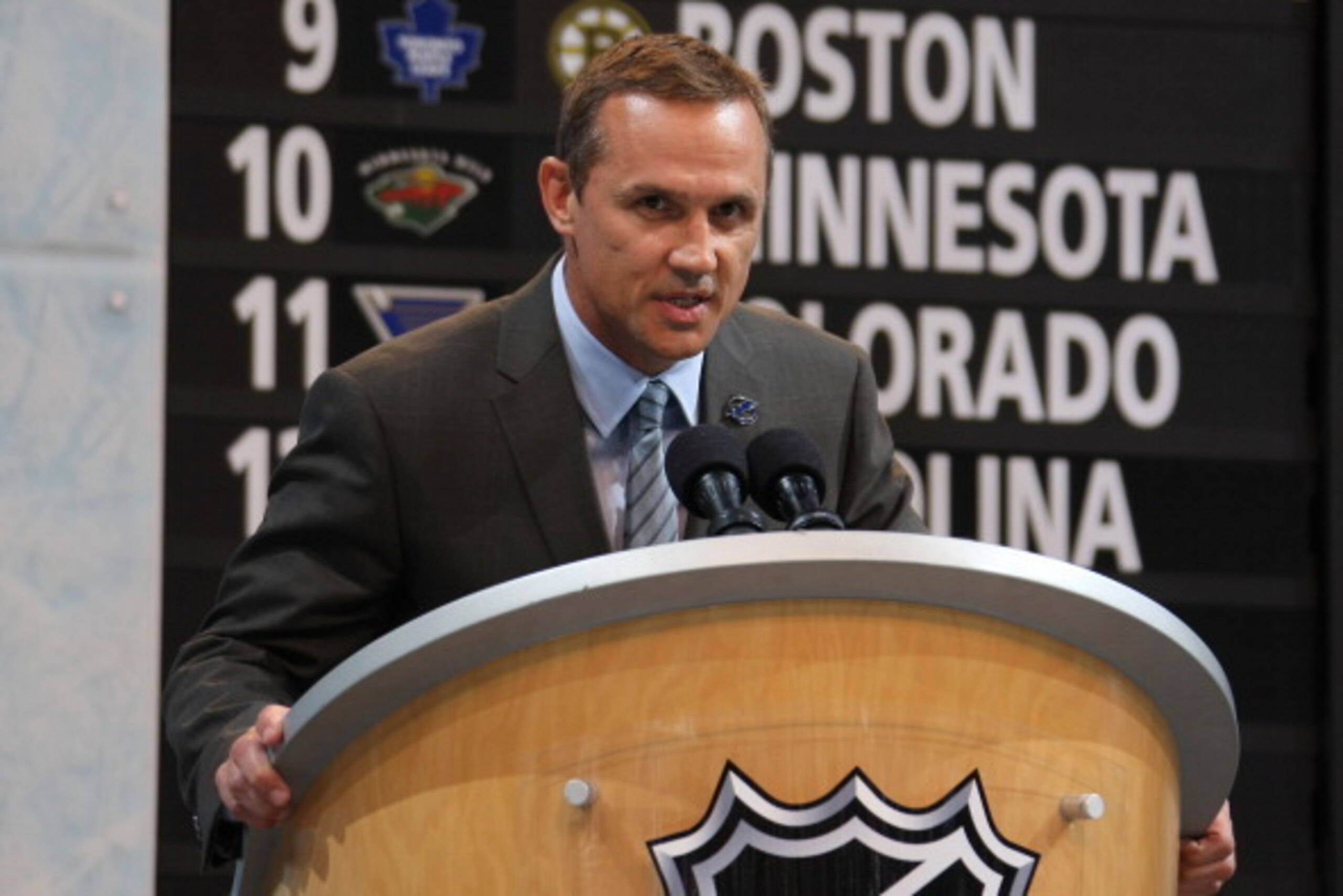 ST PAUL, MN - JUNE 24:  General Manager Steve Yzerman of the Tampa Bay Lightning speaks from the podium during day one of the 2011 NHL Entry Draft at Xcel Energy Center on June 24, 2011 in St Paul, Minnesota.  (Photo by Dave Sandford/NHLI via Getty Images
