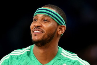 NEW ORLEANS, LA - FEBRUARY 16:  The Eastern Conference's Carmelo Anthony #7 of the New York Knicks warms up before the game against the Western Conference during 2014 NBA All-Star game at the Smoothie King Center on February 16, 2014 in New Orleans, Louis