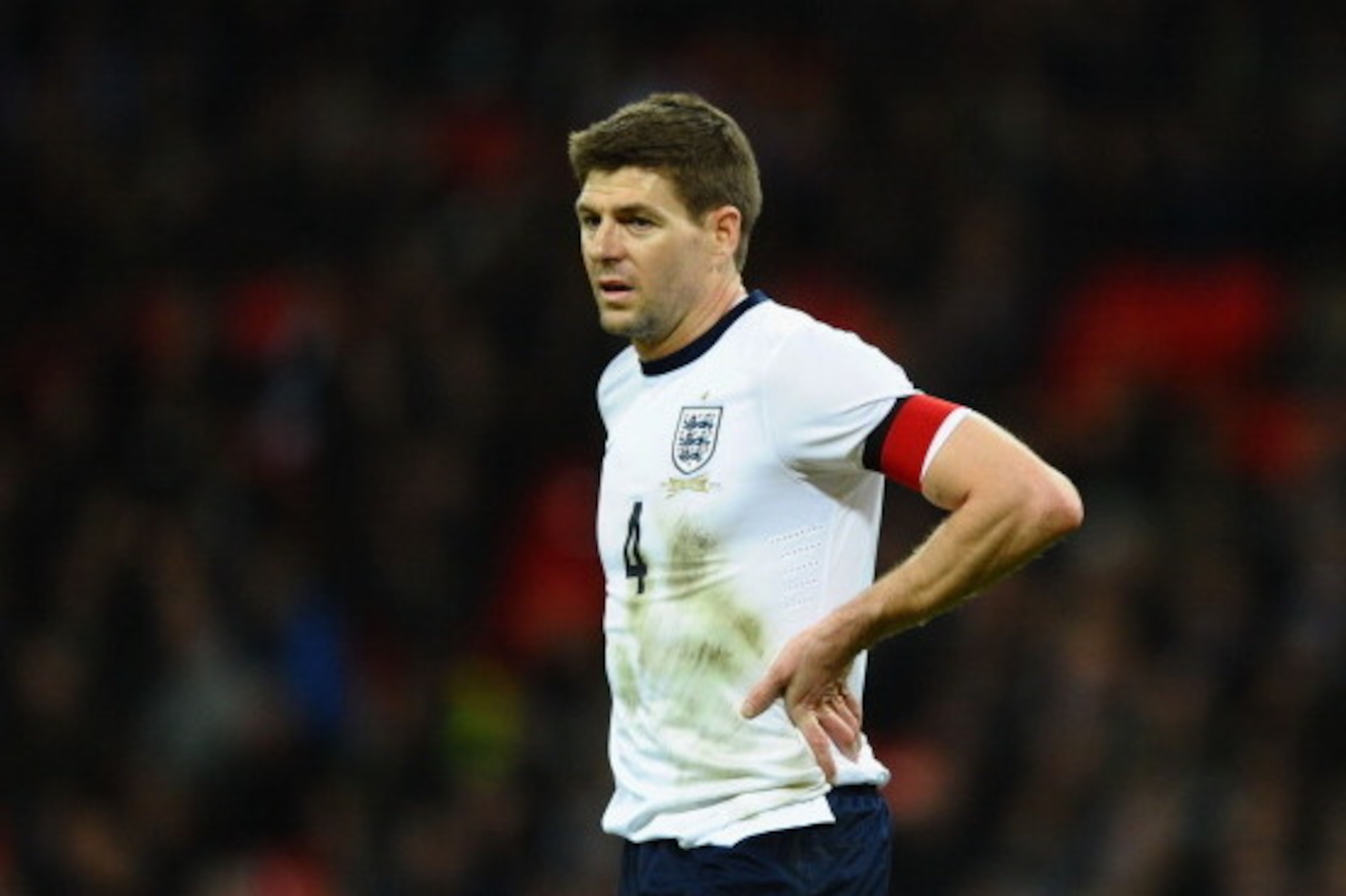 LONDON, ENGLAND - MARCH 05: Steven Gerrard of England looks on during the International Friendly match between England and Denmark at Wembley Stadium on March 5, 2014 in London, England.  (Photo by Laurence Griffiths/Getty Images)