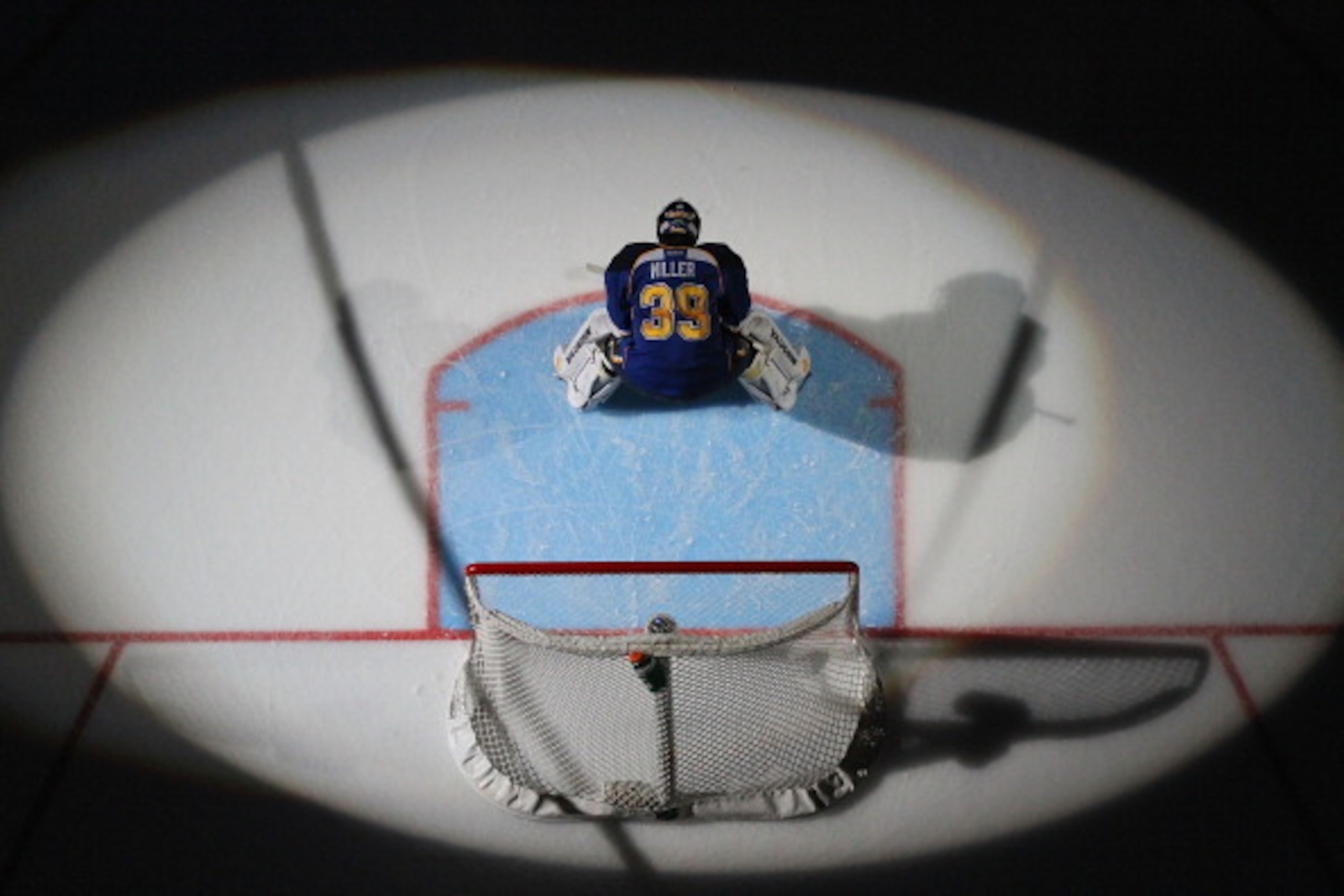 ST. LOUIS, MO - MARCH 4:  Ryan Miller #39 of the St. Louis Blues is introduced to the crowd in his debut home game prior to playing against the Tampa Bay Lightning at the Scottrade Center on March 4, 2014 in St. Louis, Missouri.  The Blues beat the Lightn
