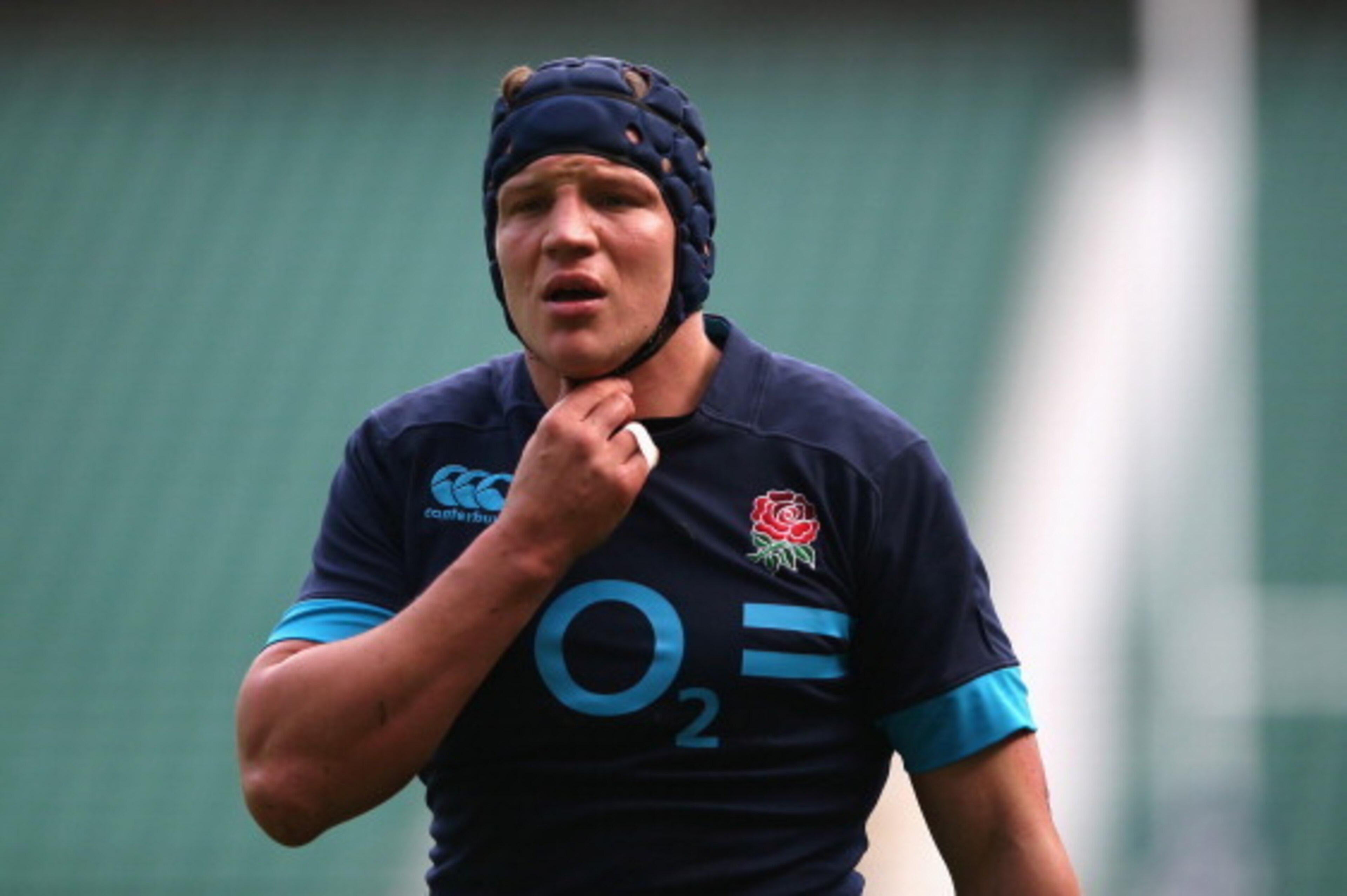 TWICKENHAM, ENGLAND - MARCH 05: Tom Johnson looks on during the England training session held at Twickenham Stadium on March 5, 2014 in Twickenham, England.  (Photo by David Rogers/Getty Images)