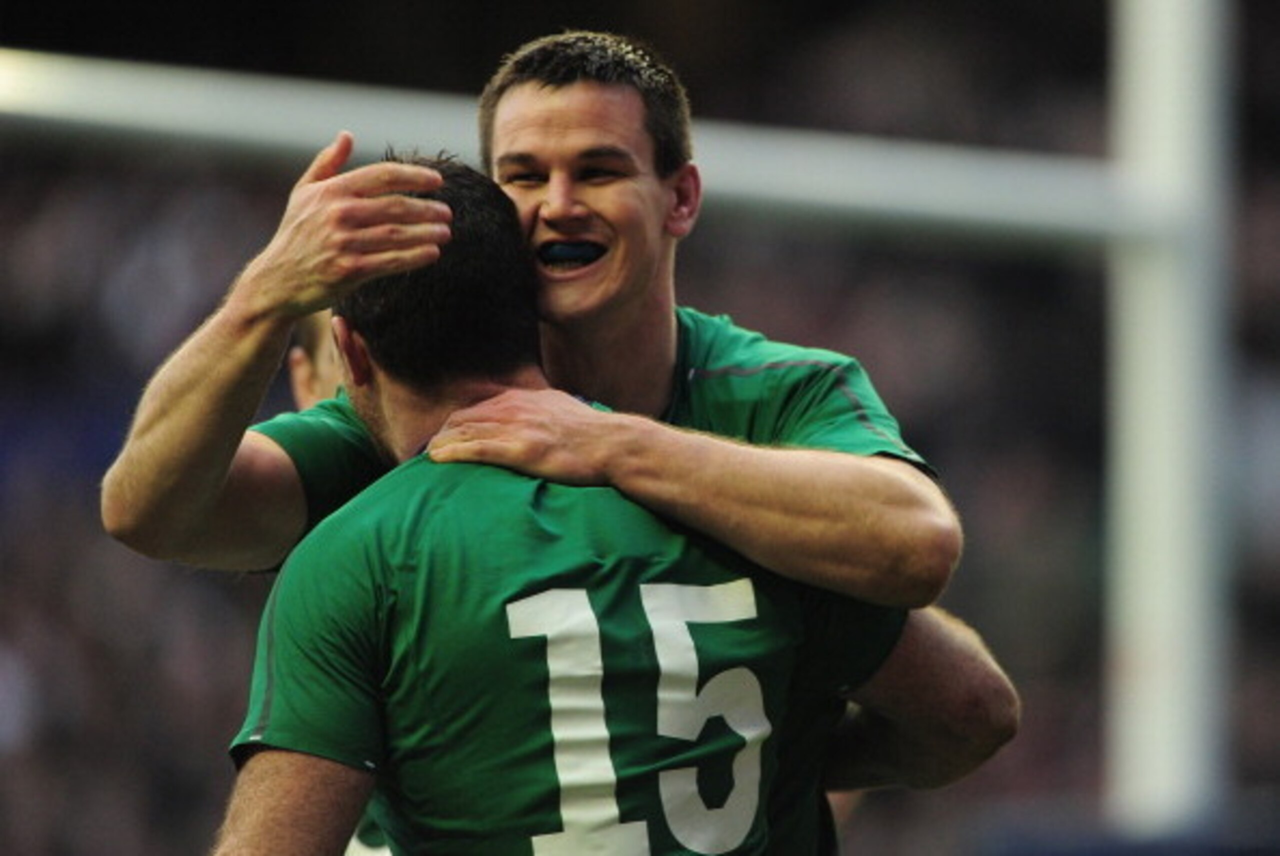 LONDON, ENGLAND - FEBRUARY 22:  Jonathan Sexton of Ireland congratulates team-mate Rob Kearney after he scores a try during the RBS Six Nations match between England and Ireland at Twickenham Stadium on February 22, 2014 in London, England.  (Photo by Sha