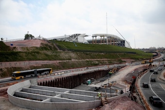 SAO PAULO, BRAZIL - DECEMBER 16:  A general view of the road works at the Arena de Sao Paulo venue for the FIFA 2014 World Cup Brazil on December 16, 2013 in Sao Paulo, Brazil.  (Photo by Friedemann Vogel/Getty Images)
