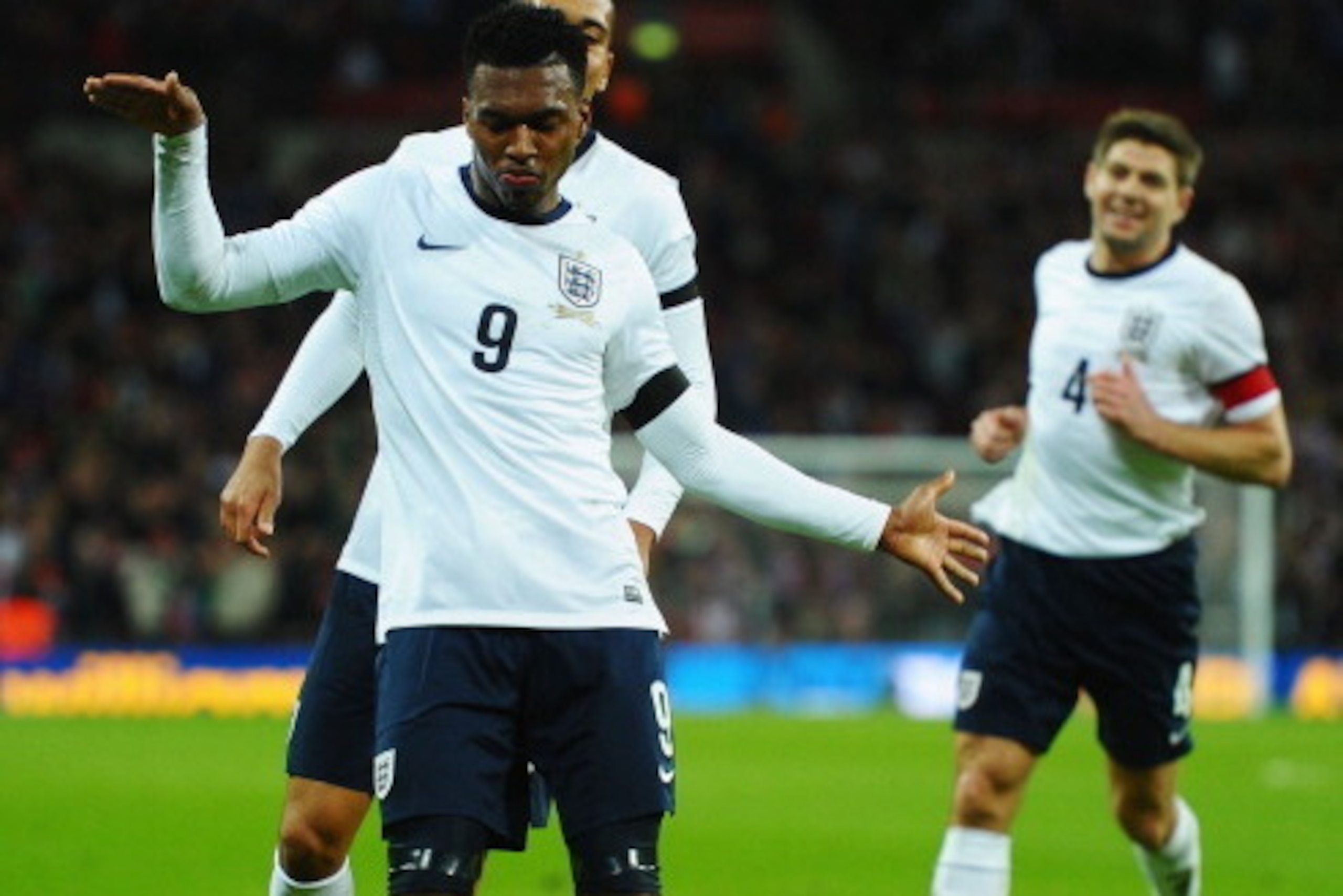 LONDON, ENGLAND - MARCH 05:  Daniel Sturridge of England celebrates his goal during the International Friendly match between England and Denmark at Wembley Stadium on March 5, 2014 in London, England.  (Photo by Laurence Griffiths/Getty Images)