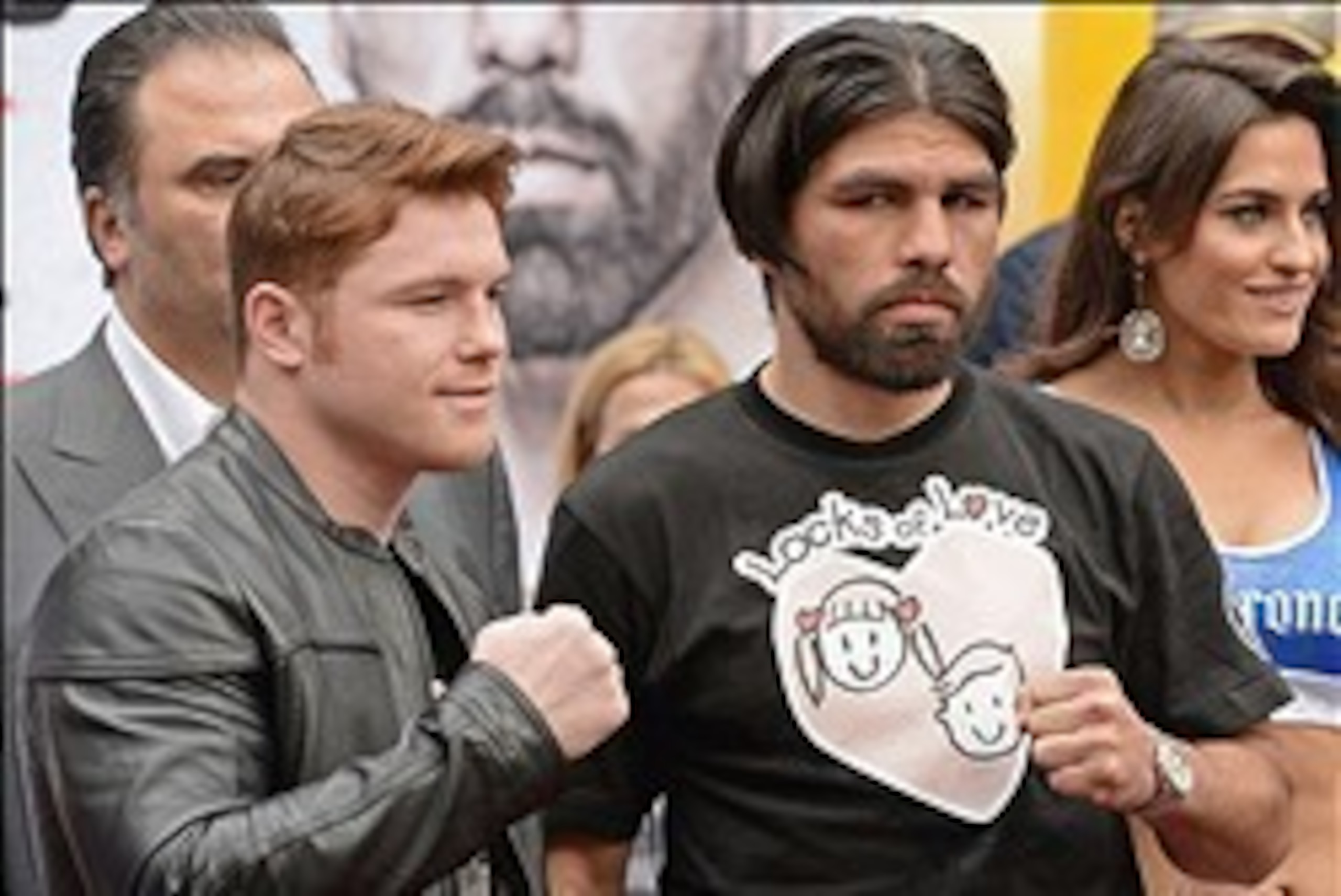 Jan 21, 2014; Los Angeles, CA, USA; Canelo Alvarez (left) and Alfredo Angulo pose during a press conference held at the Los Angeles Central Public Library to announce the 12-round super welterweight bout on March 8, 2014 at the MGM Grand, Las Vegas. Manda Jan 21, 2014; Los Angeles, CA, USA; Canelo Alvarez (left) and Alfredo Angulo pose during a press conference held at the Los Angeles Central Public Library to announce the 12-round super welterweight bout on March 8, 2014 at the MGM Grand, Las Vegas. Manda