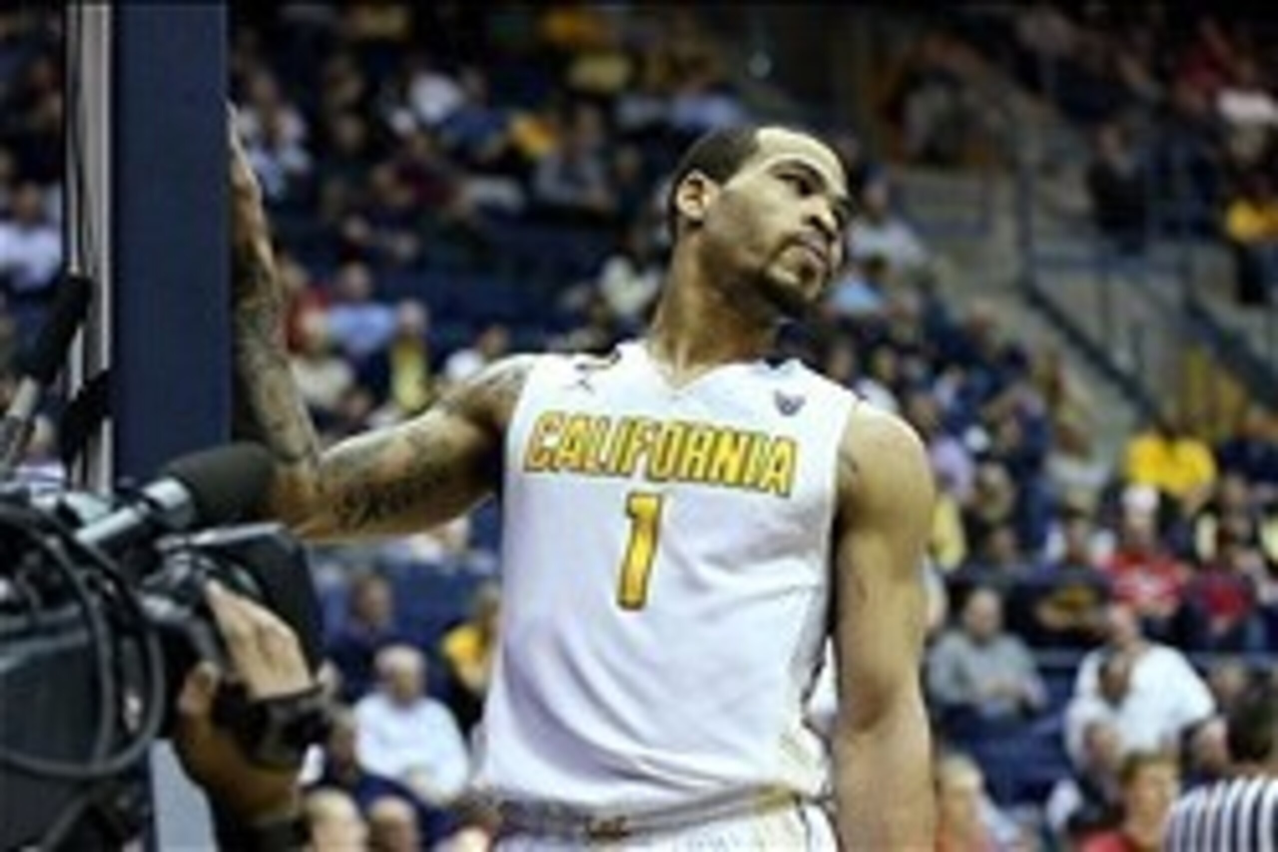 Mar 5, 2014; Berkeley, CA, USA; California Golden Bears guard Justin Cobbs (1) reacts after a play by Utah Utes during the second half at Haas Pavilion. The Utah Utes defeated the California Golden Bears 63-59. Mandatory Credit: Kelley L Cox-USA TODAY Spo