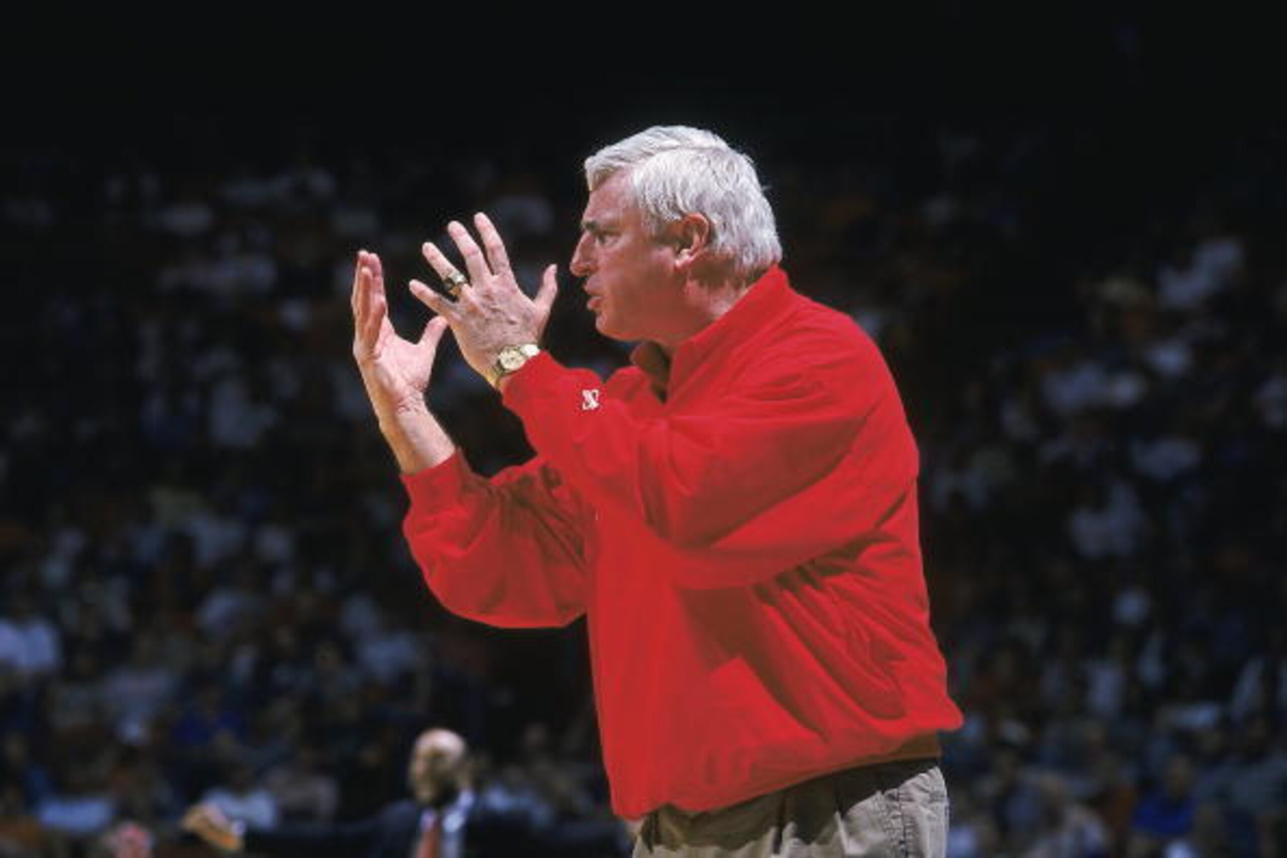 5 Mar 1999:  Coach Bob Knight of the Indiana Hoosiers signals from the side during a Big Ten Conference game against the Illinois Fighting Illini at the United Center in Chigago, Illinois. The Fighting Illini defeated the Hoosiers 82-66. Mandatory Credit: