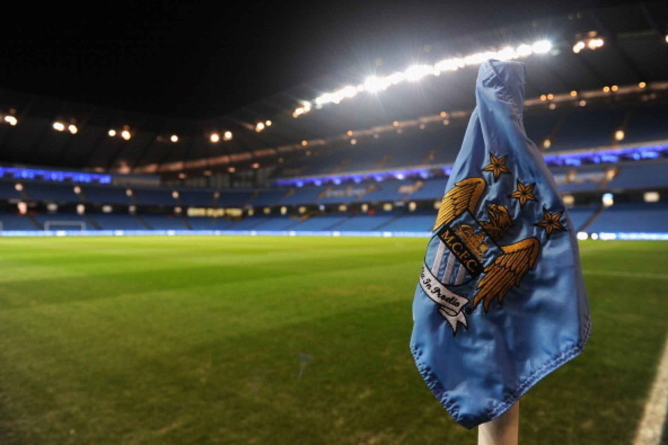 MANCHESTER, ENGLAND - JANUARY 15:  General View of a corner flag prior to the Budweiser FA Cup Third Round Replay match between Manchester City and Blackburn Rovers at the Etihad Stadium on January 15, 2014 in Manchester, England.  (Photo by Chris Brunski