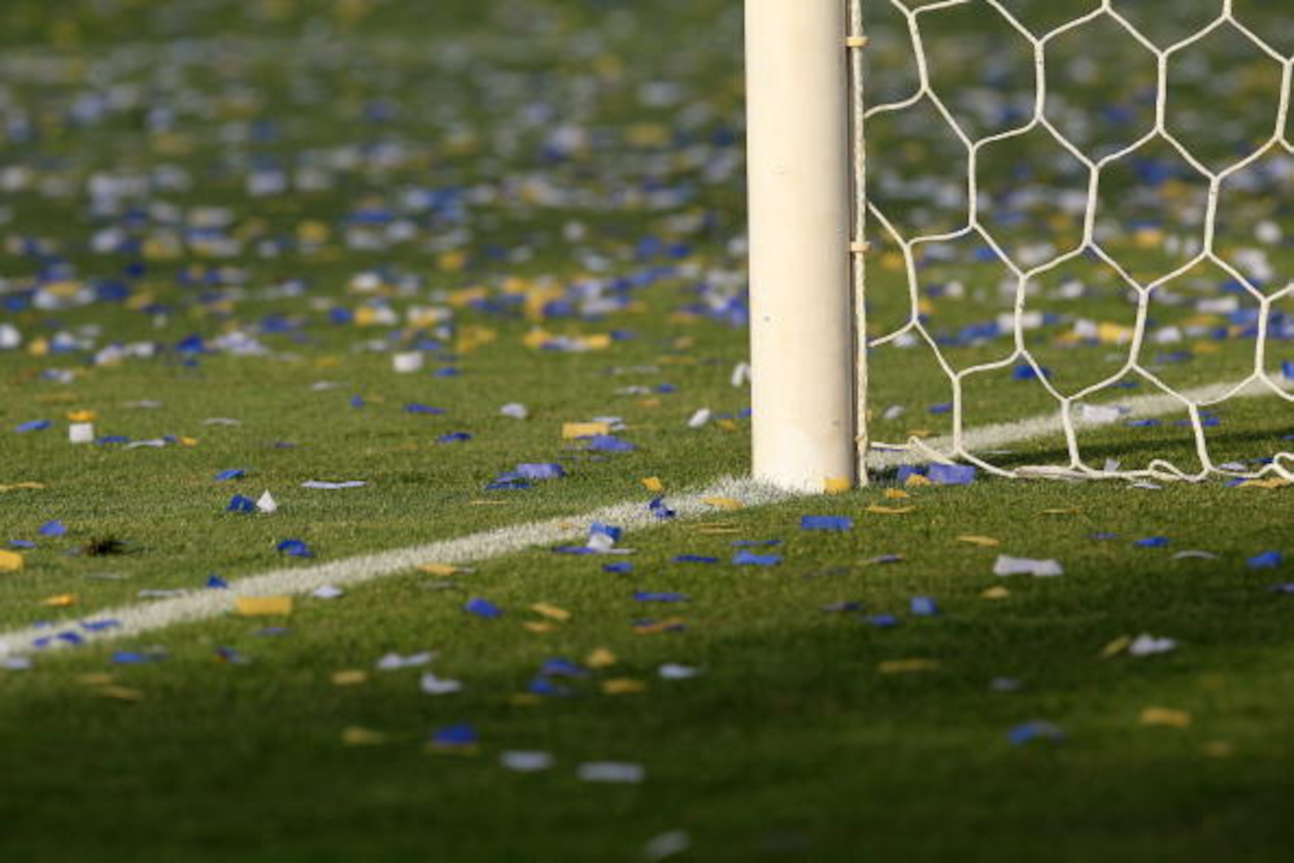 CARSON, CA - JUNE 5: Confetti lies on thefield around the goal post during the game between the Houston Dynamo and the Los Angeles Galaxy on June 5, 2010 at the Home Depot Center in Carson, California. The Galaxy won 4-1.  (Photo by Stephen Dunn/Getty Ima