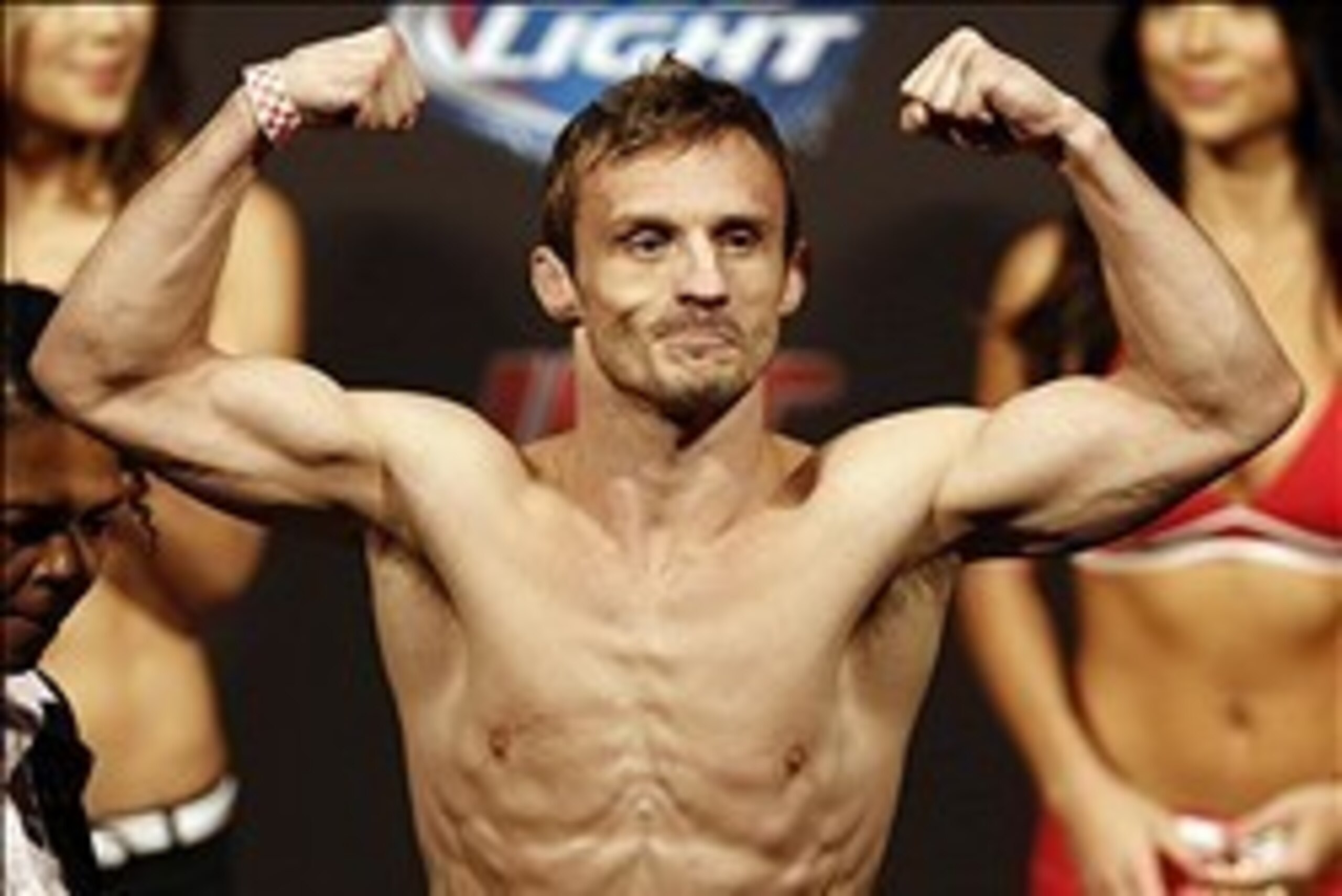 Aug 16, 2013; Boston, MA, USA; Brad Pickett posses during the weigh-in for his UFC fight at TD Garden tomorrow night. Mandatory Credit: Winslow Townson-USA TODAY Sports