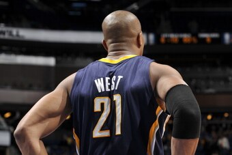 ORLANDO, FL - FEBRUARY 9:  David West #21 of the Indiana Pacers during a game against the Orlando Magic on February 9, 2014 at Amway Center in Orlando, Florida. NOTE TO USER: User expressly acknowledges and agrees that, by downloading and or using this ph