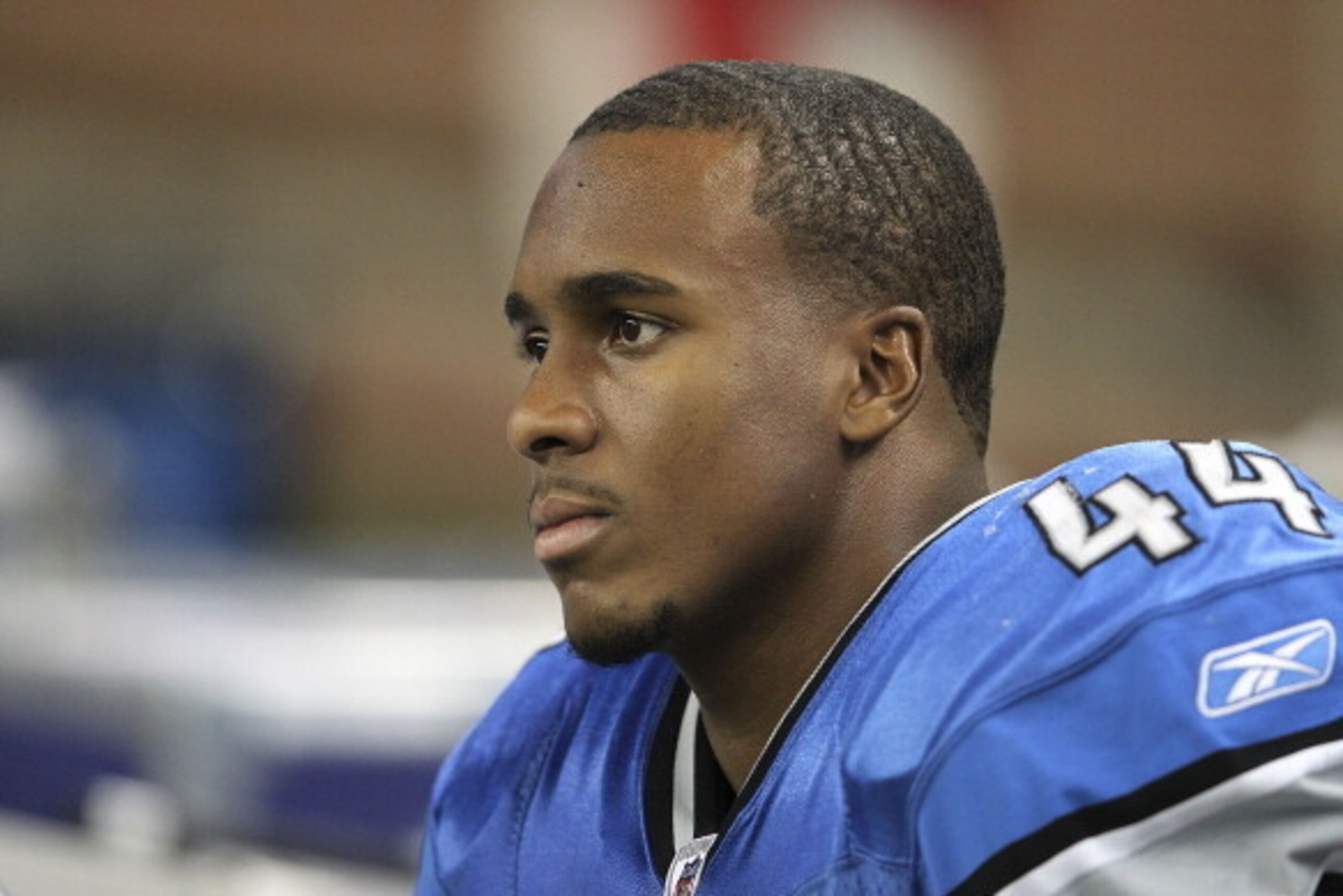 DETROIT - OCTOBER 16: Jahvid Best #44 of the Detroit Lions watches the action from the bench during the NFL game against the San Francisco 49ers at Ford Field on October 16, 2011 in Detroit, Michigan. The 49ers defeated the Lions 25-19.  (Photo by Leon Ha