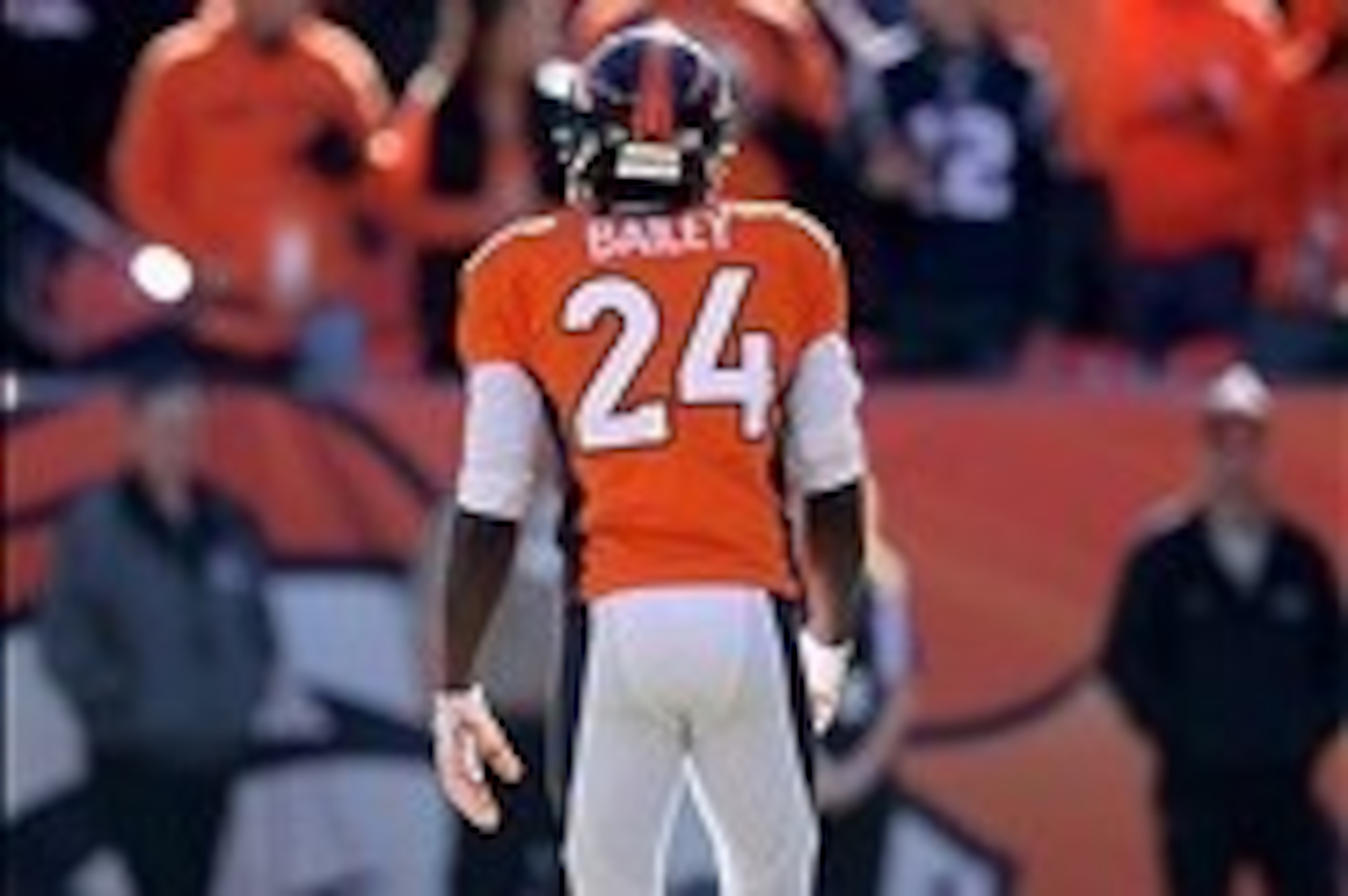 Jan 19, 2014; Denver, CO, USA; Denver Broncos cornerback Champ Bailey (24) against the New England Patriots during the 2013 AFC Championship football game at Sports Authority Field at Mile High. Mandatory Credit: Mark J. Rebilas-USA TODAY Sports Jan 19, 2014; Denver, CO, USA; Denver Broncos cornerback Champ Bailey (24) against the New England Patriots during the 2013 AFC Championship football game at Sports Authority Field at Mile High. Mandatory Credit: Mark J. Rebilas-USA TODAY Sports
