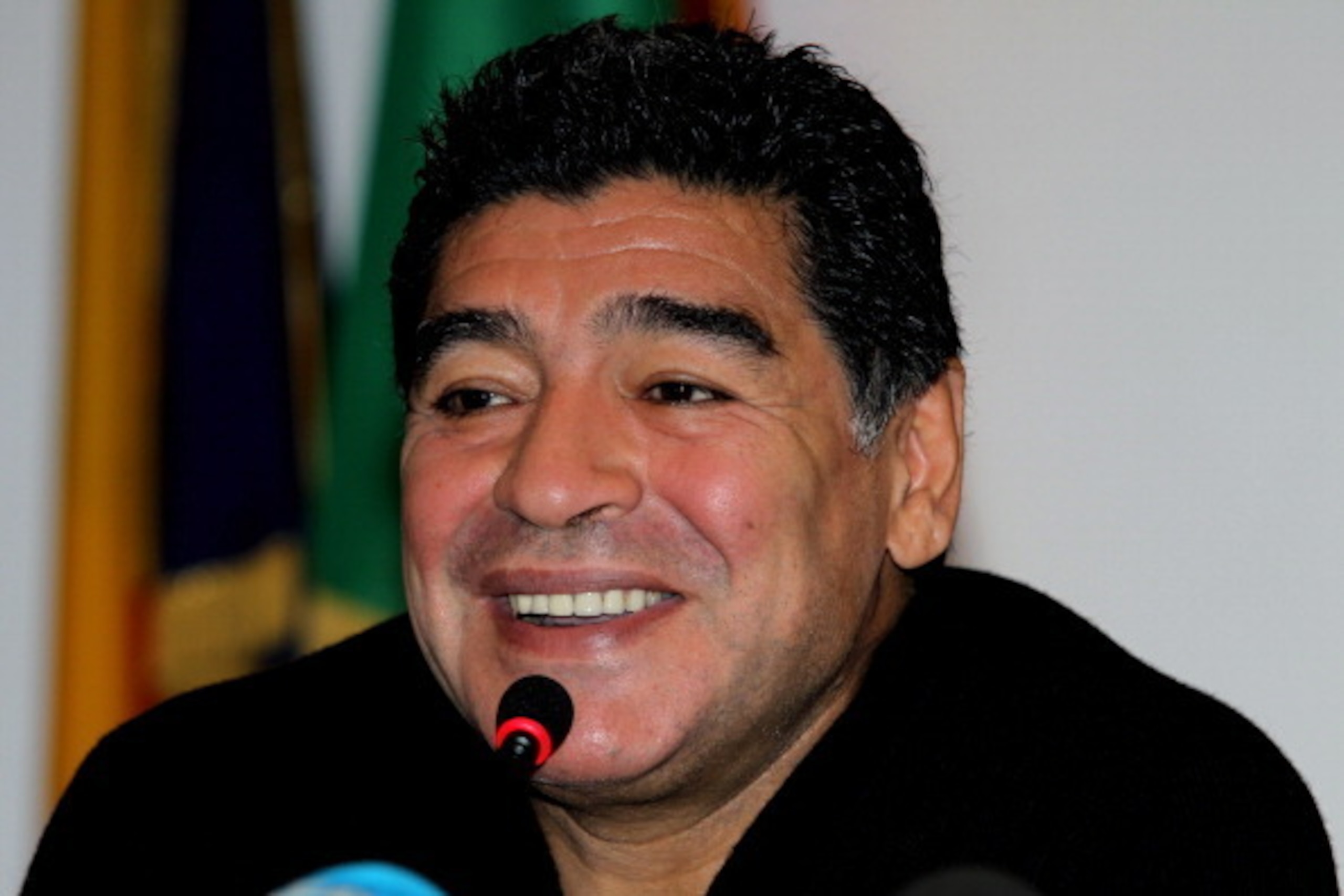 ROME, ITALY - FEBRUARY 14:  Diego Maradona speaks to the media about his ongoing legal dispute with the Italian Tax authorities during a press conference at the European Union office on February 14, 2014 in Rome, Italy. The former footballer is accused of