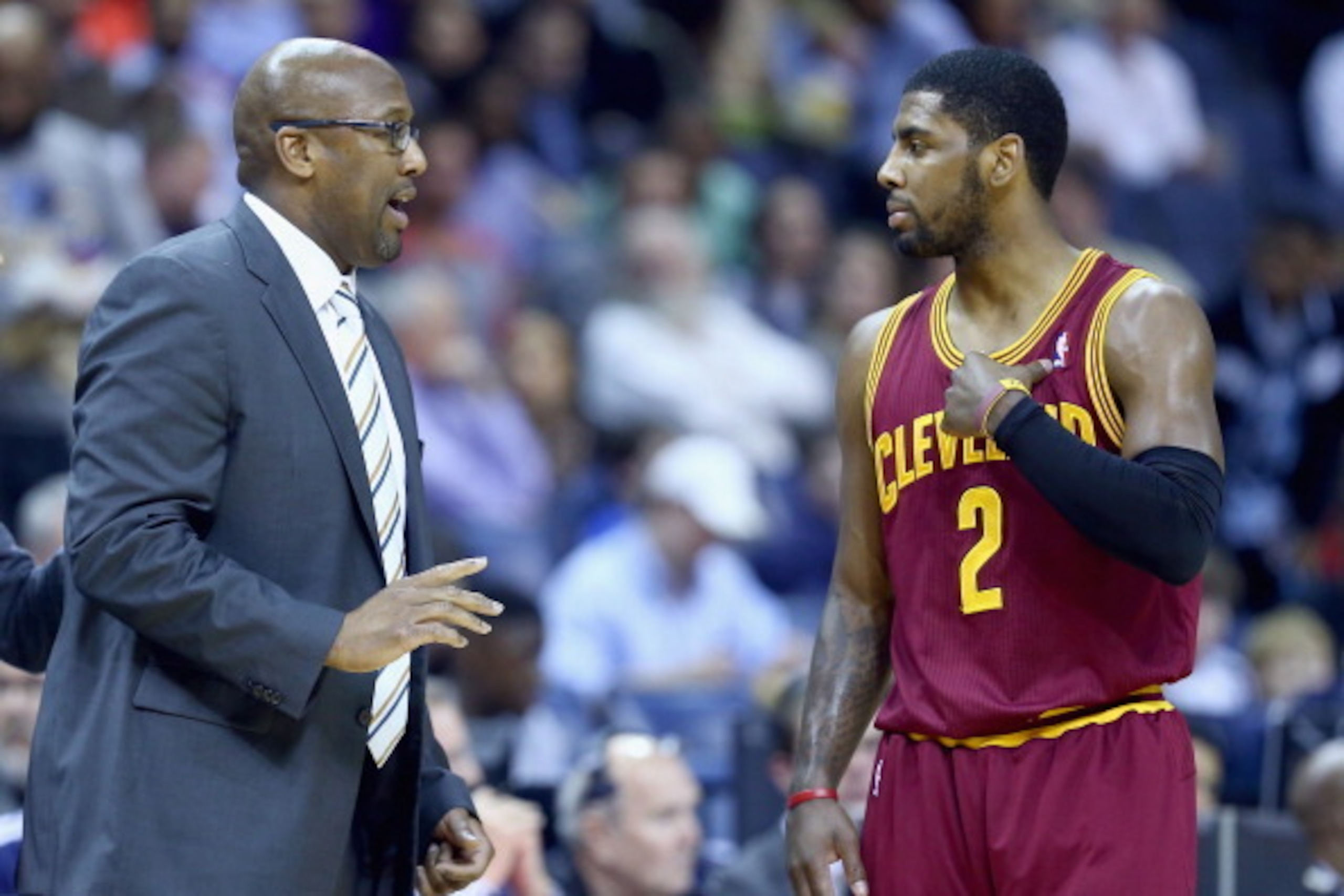 MEMPHIS, TN - MARCH 01: Mike Brown the head coach of the Cleveland Cavaliers gives instructions to Kyrie Irving #2 during the game against the Memphis Grizzlies at FedExForum on March 1, 2014 in Memphis, Tennessee. NOTE TO USER: User expressly acknowl MEMPHIS, TN - MARCH 01: Mike Brown the head coach of the Cleveland Cavaliers gives instructions to Kyrie Irving #2 during the game against the Memphis Grizzlies at FedExForum on March 1, 2014 in Memphis, Tennessee. NOTE TO USER: User expressly acknowl