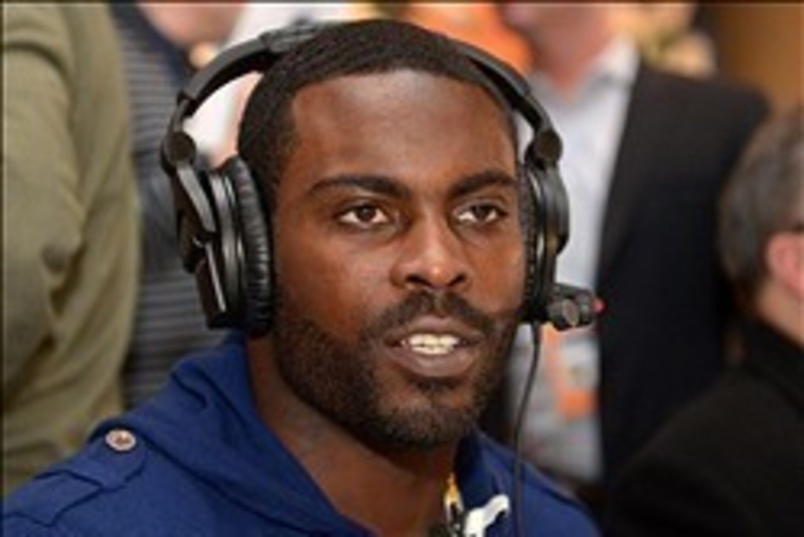 Jan 30, 2014; New York, NY USA; Philadelphia Eagles quarterback Michael Vick on radio row at the Super Bowl XLVIII media center at the Sheraton Times Square New York. Mandatory Credit: Kirby Lee-USA TODAY Sports