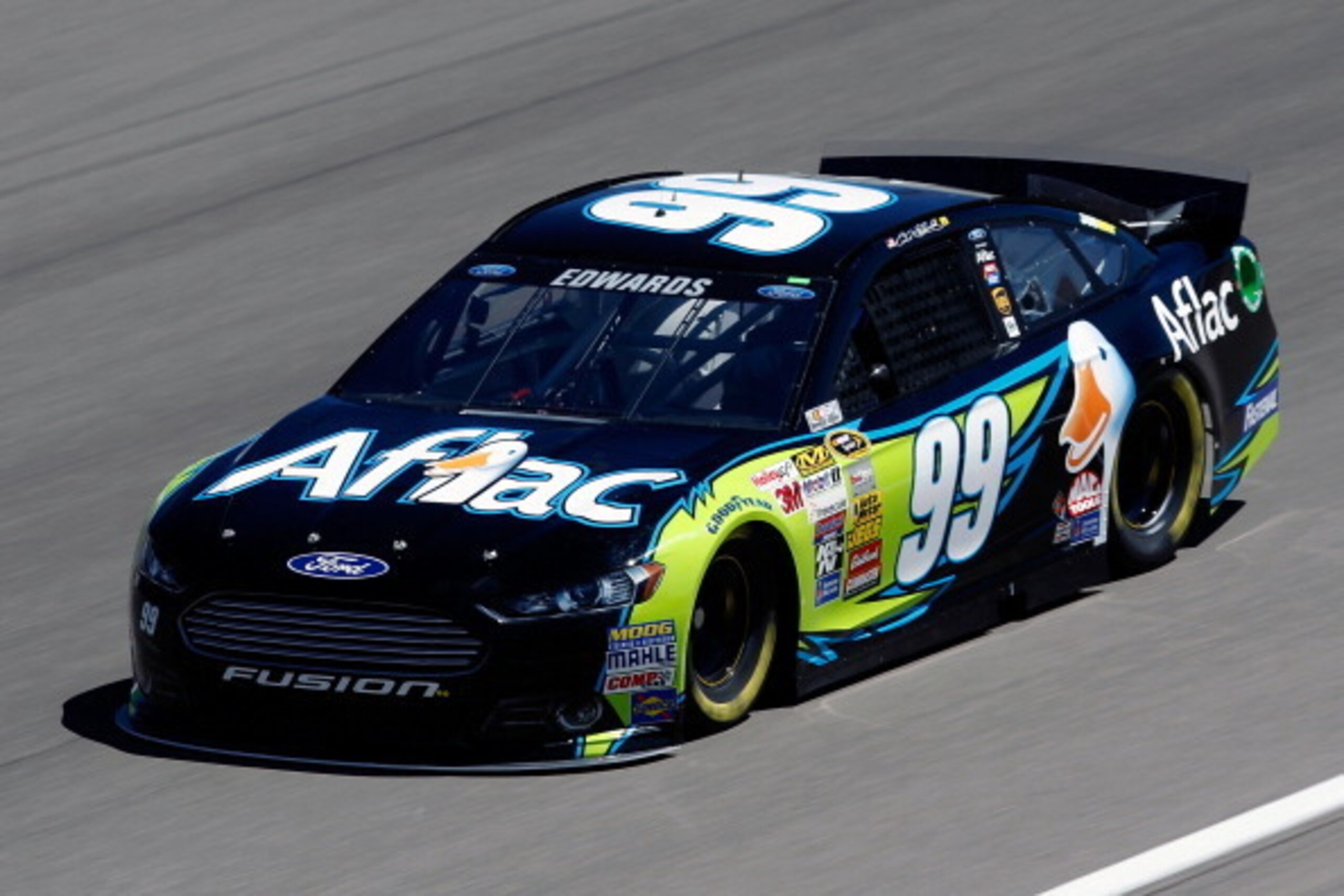LAS VEGAS, NV - MARCH 07: Carl Edwards, driver of the #99 Aflac Ford, practices for the NASCAR Sprint Cup Series Kobalt 400 at Las Vegas Motor Speedway on March 7, 2014 in Las Vegas, Nevada.  (Photo by Brian Lawdermilk/Getty Images)