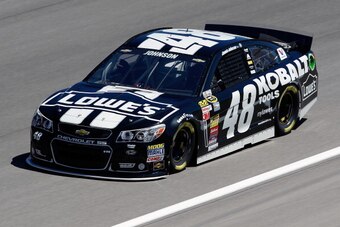 LAS VEGAS, NV - MARCH 07:  Jimmie Johnson, driver of the #48 Kobalt Tools Chevrolet, practices for the NASCAR Sprint Cup Series Kobalt 400 at Las Vegas Motor Speedway on March 7, 2014 in Las Vegas, Nevada.  (Photo by Brian Lawdermilk/Getty Images)