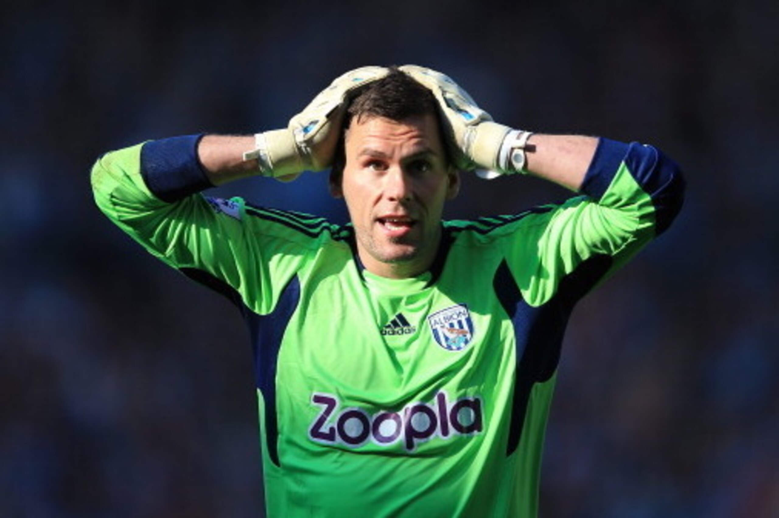 WEST BROMWICH, ENGLAND - MAY 19:  Ben Foster of West Bromwich Albion reacts during the Barclays Premier League match between West Bromwich Albion and Manchester United at The Hawthorns on May 19, 2013 in West Bromwich, England.  (Photo by Richard Heathcot