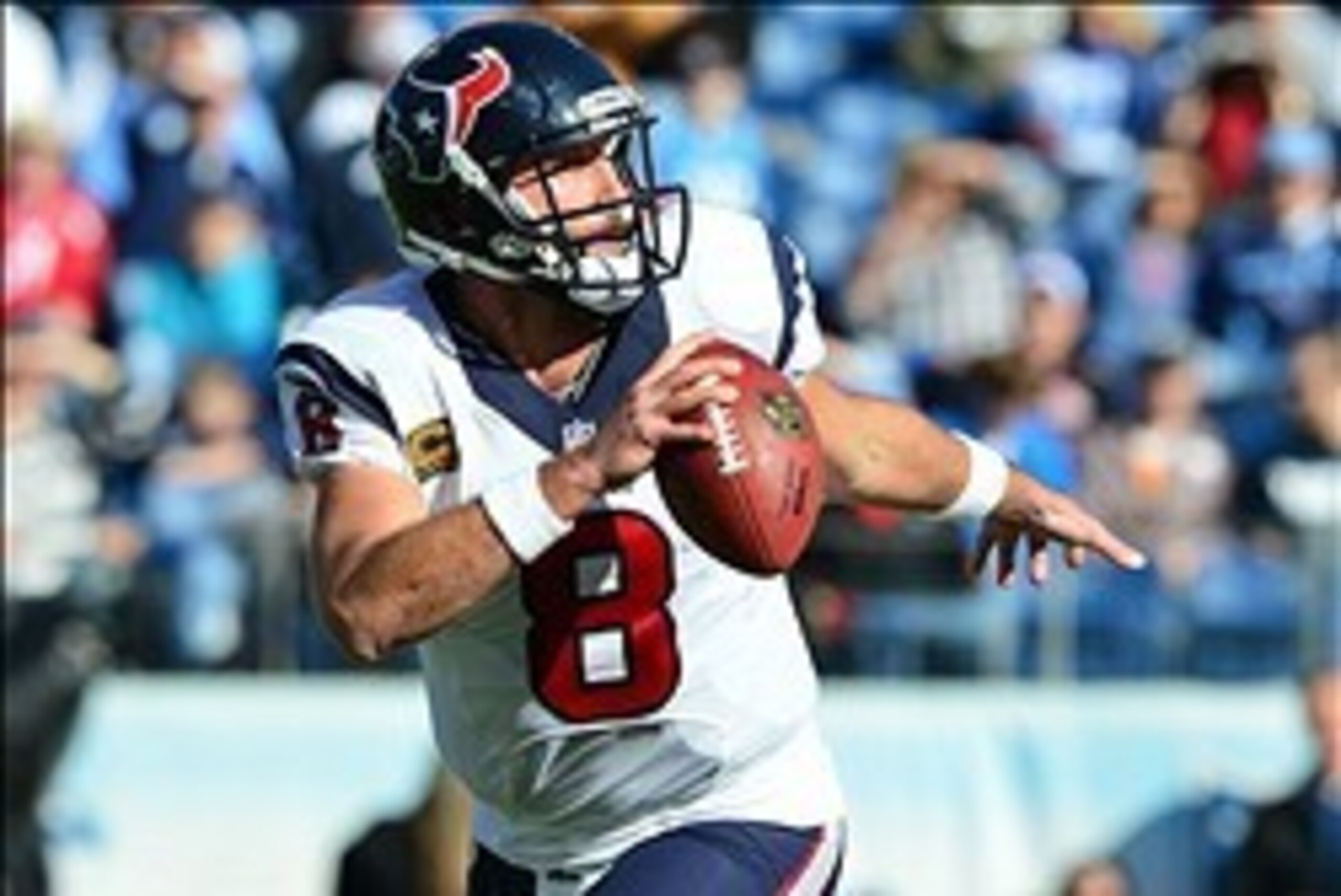 Dec 29, 2013; Nashville, TN, USA; Houston Texans quarterback Matt Schaub (8) scrambles out of pocket against the Tennessee Titans during the first  half at LP Field. The Titans won 16-10. Mandatory Credit: Don McPeak-USA TODAY Sports