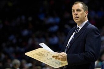 Mar 5, 2014; Charlotte, NC, USA; Indiana Pacers head coach Frank Vogel during the second quarter against the Charlotte Bobcats at Time Warner Cable Arena. Mandatory Credit: Joshua S. Kelly-USA TODAY Sports