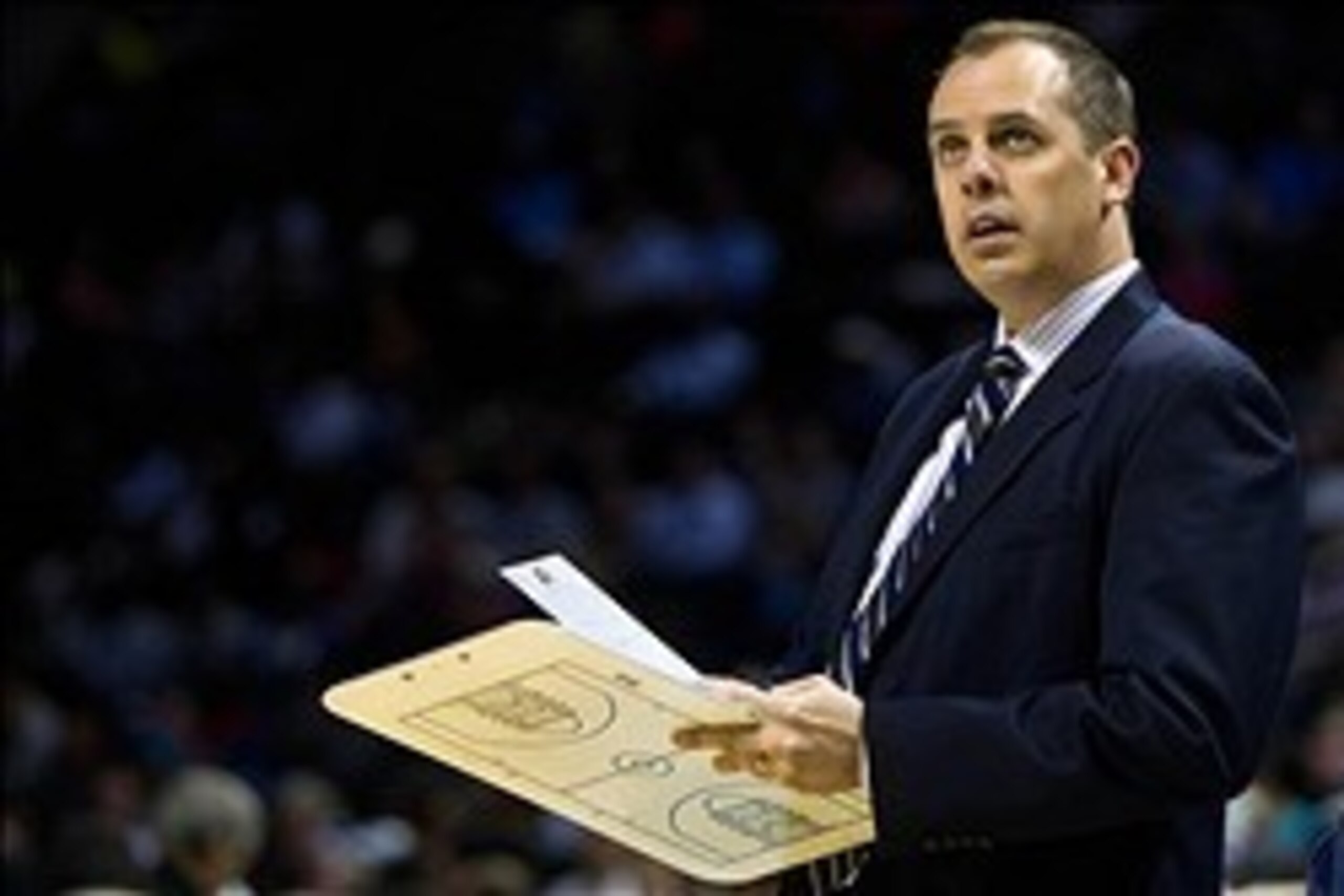 Mar 5, 2014; Charlotte, NC, USA; Indiana Pacers head coach Frank Vogel during the second quarter against the Charlotte Bobcats at Time Warner Cable Arena. Mandatory Credit: Joshua S. Kelly-USA TODAY Sports