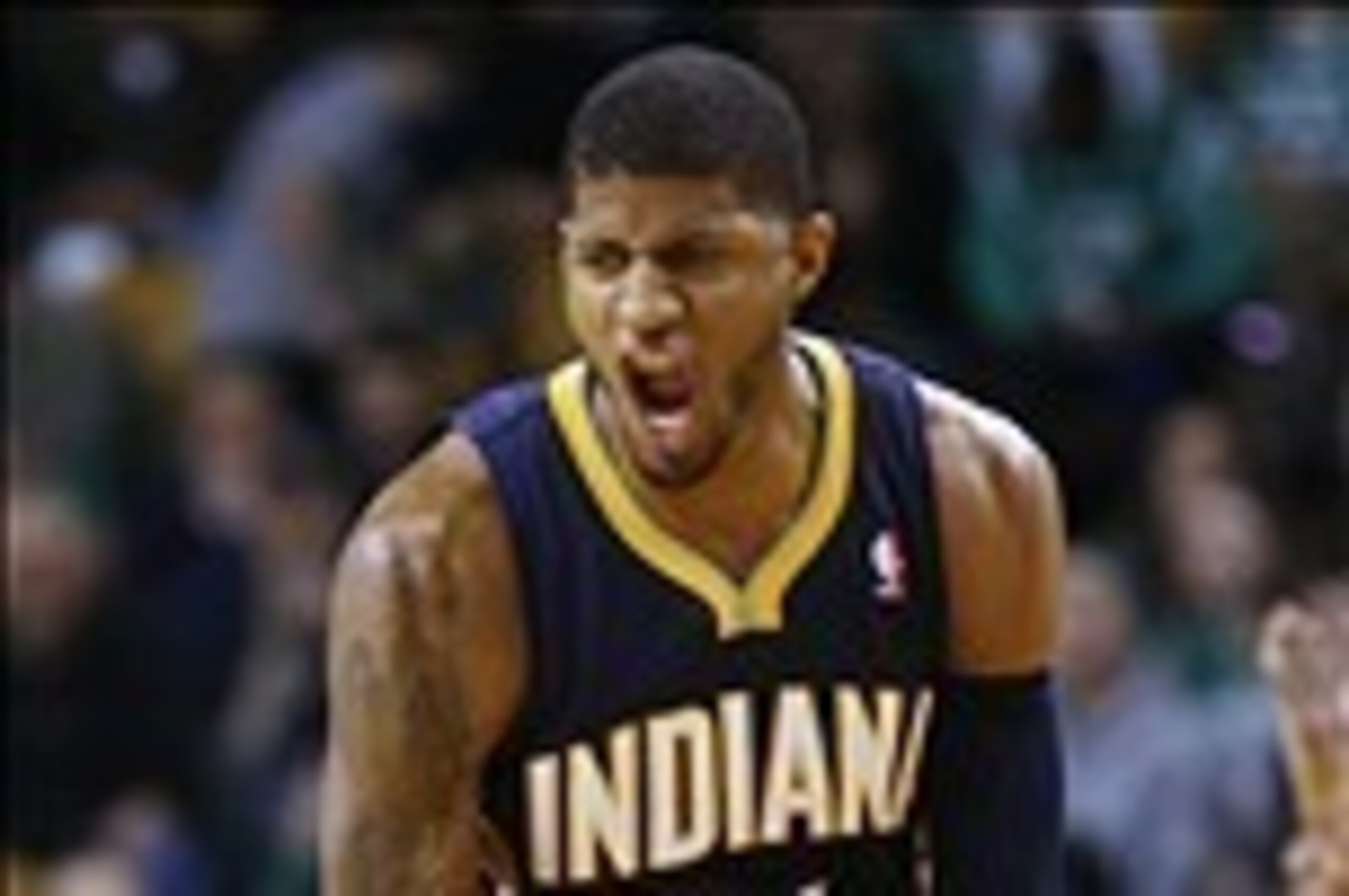 Mar 1, 2014; Boston, MA, USA; Indiana Pacers small forward Paul George (24) reacts after hitting a three point shot during the fourth quarter of Indiana's 102-97 win over the Boston Celtics at TD Garden. Mandatory Credit: Winslow Townson-USA TODAY Sports