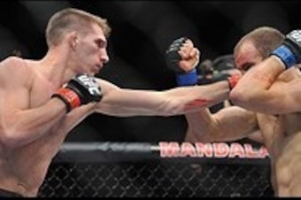 April 13, 2013; Las Vegas, NV, USA;  Luke Barnatt hits Collin Hart during the TUF 17 Finale at the Mandalay Bay Events Center. Mandatory Credit: Gary A. Vasquez-USA TODAY Sports