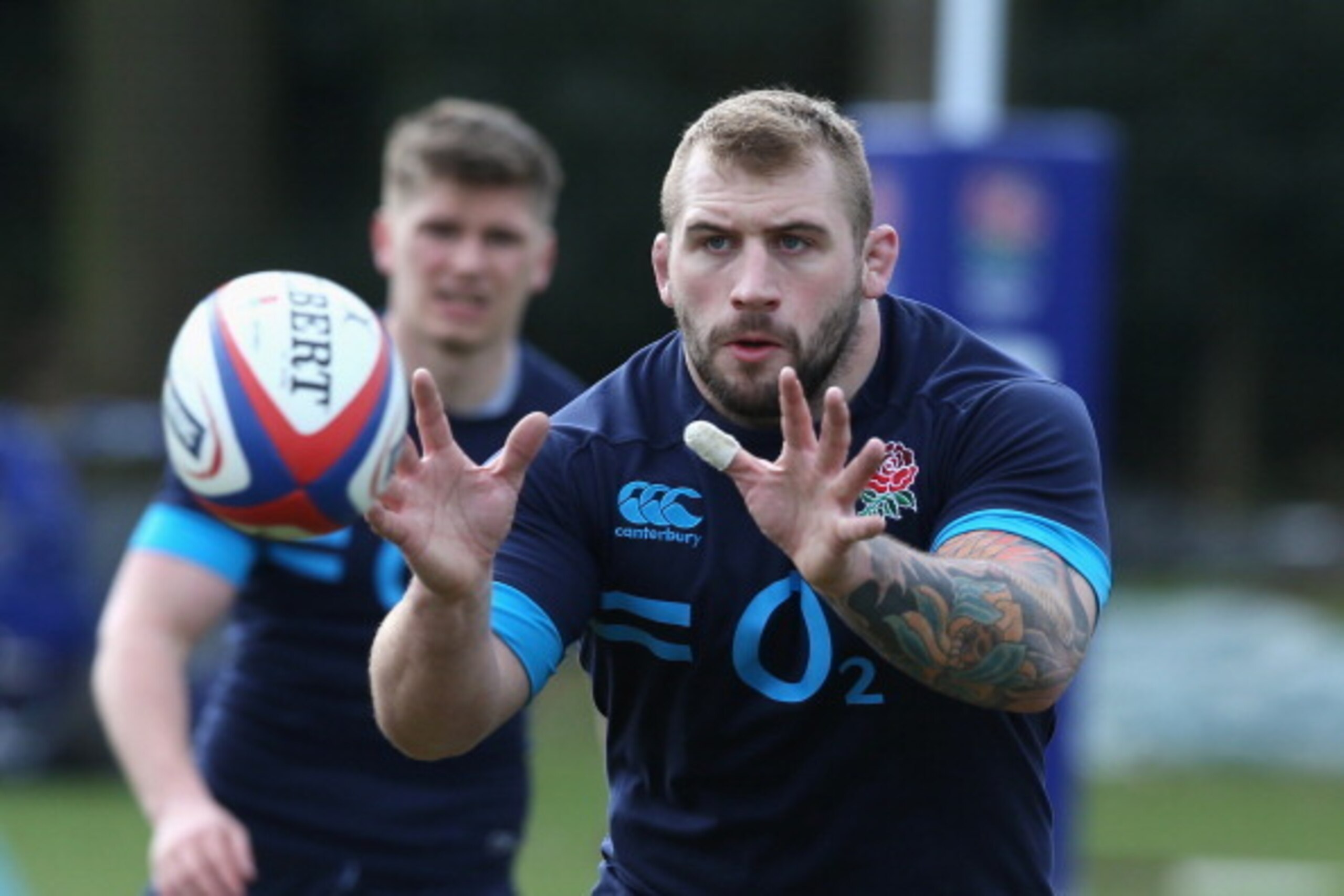 BAGSHOT, ENGLAND - MARCH 07:  Joe Marler catches the ball during the England training session held at Pennyhill Park on March 7, 2014 in Bagshot, England.  (Photo by David Rogers/Getty Images)