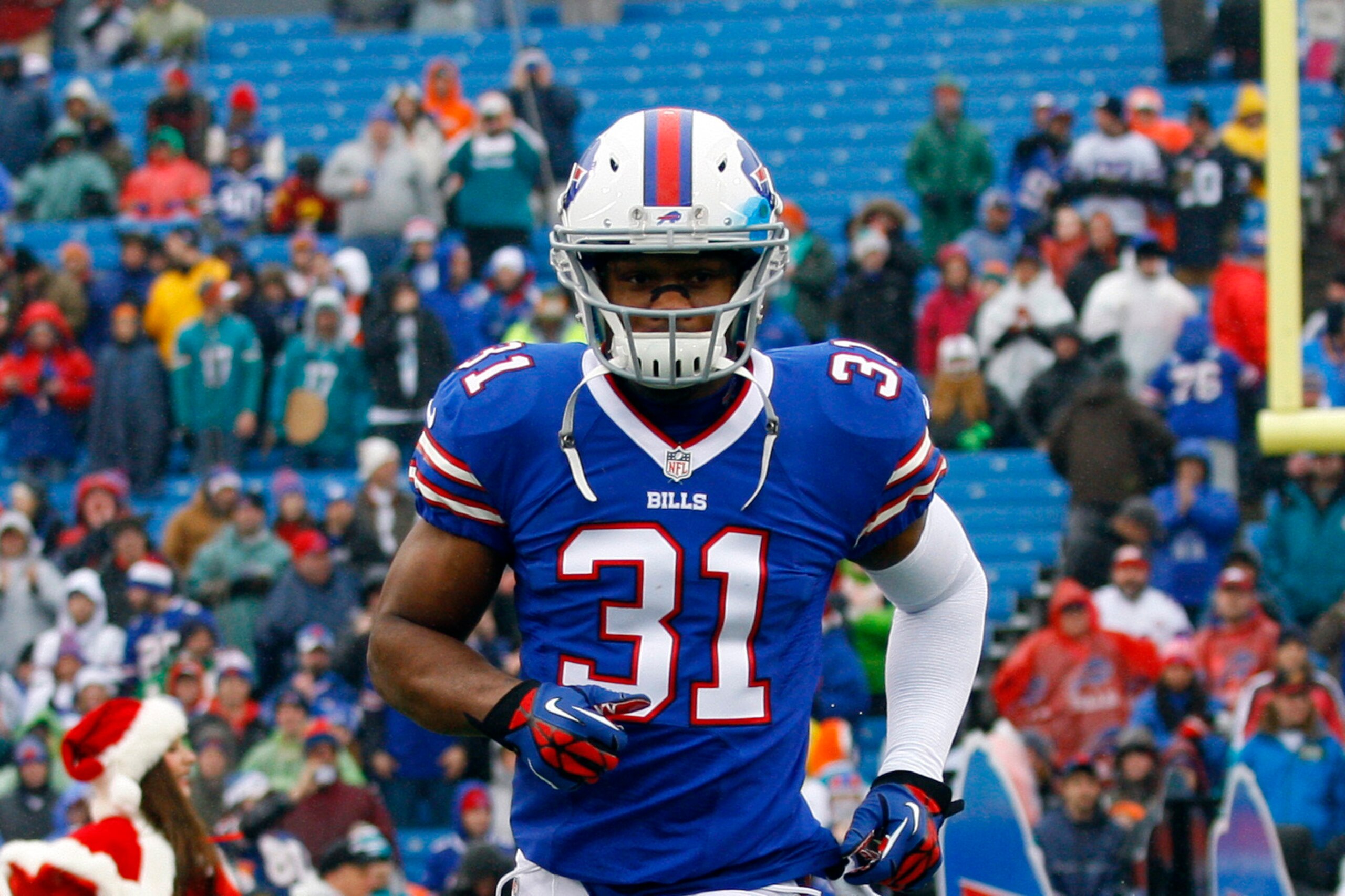 Dec 22, 2013; Orchard Park, NY, USA; Buffalo Bills free safety Jairus Byrd (31) takes to the field before a game against the Miami Dolphins at Ralph Wilson Stadium. Mandatory Credit: Timothy T. Ludwig-USA TODAY Sports