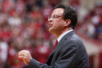 BLOOMINGTON, IN - FEBRUARY 2: Head coach Tom Crean of the Indiana Hoosiers looks on during the game against the Michigan Wolverines at Assembly Hall on February 2, 2014 in Bloomington, Indiana. Indiana defeated Michigan 63-52. (Photo by Joe Robbins/Getty 