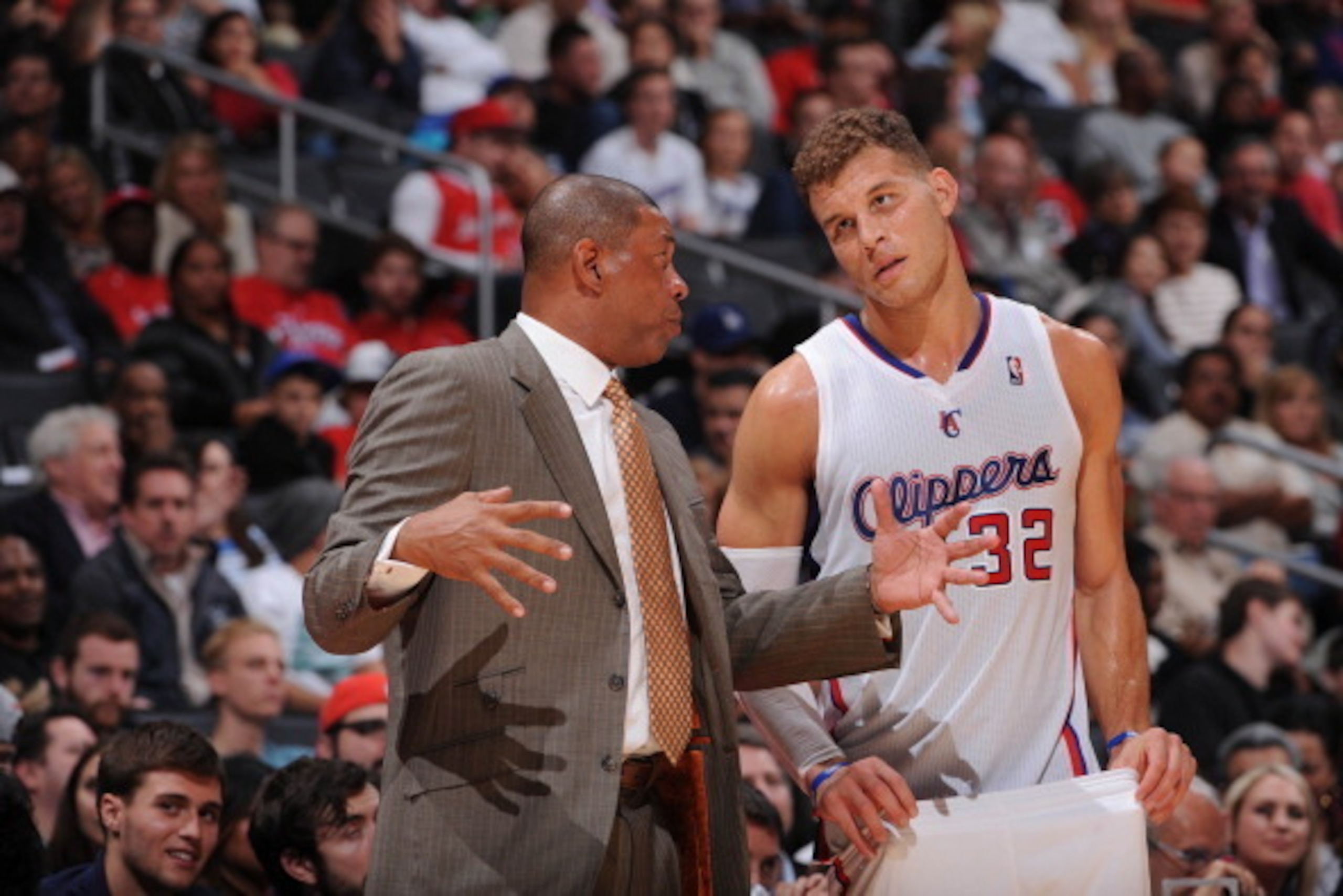 LOS ANGELES, CA - OCTOBER 25: Head Coach Doc Rivers directs Blake Griffin #32 of the Los Angeles Clippers during their game against the Sacramento Kings at Staples Center on October 25, 2013 in Los Angeles, California. NOTE TO USER: User expressly acknowl