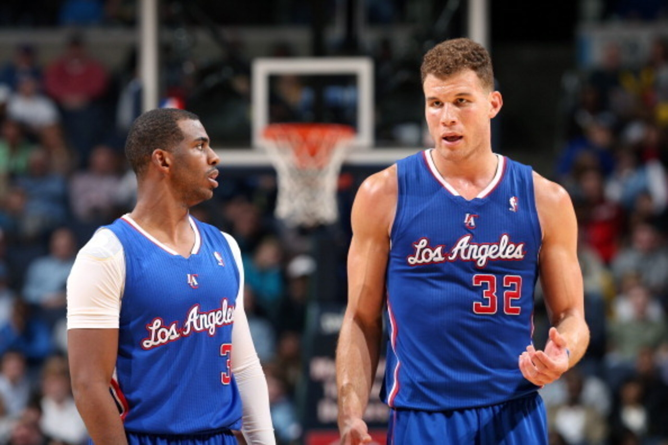 MEMPHIS, TN - FEBRUARY 21: Blake Griffin #32 and Chris Paul #3 of the Los Angeles Clippers talk during a game against the Memphis Grizzlies on February 21, 2014 at FedExForum in Memphis, Tennessee. NOTE TO USER: User expressly acknowledges and agrees that