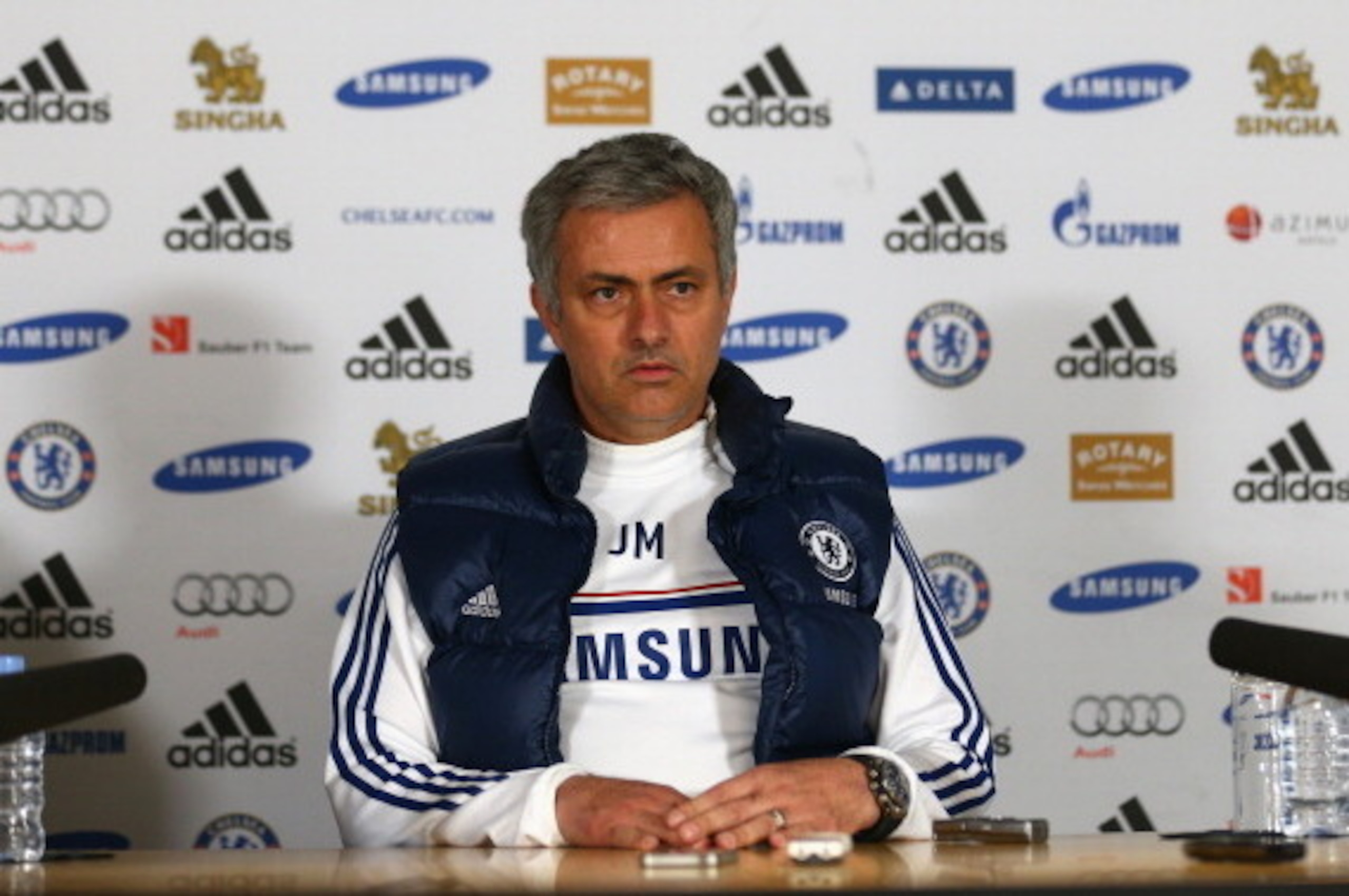 LONDON, ENGLAND - MARCH 07:  Manager Jose Mourinho of Chelsea talks to the media during a press conference at Stamford Bridge on March 7, 2014 in London, England.  (Photo by Paul Gilham/Getty Images)