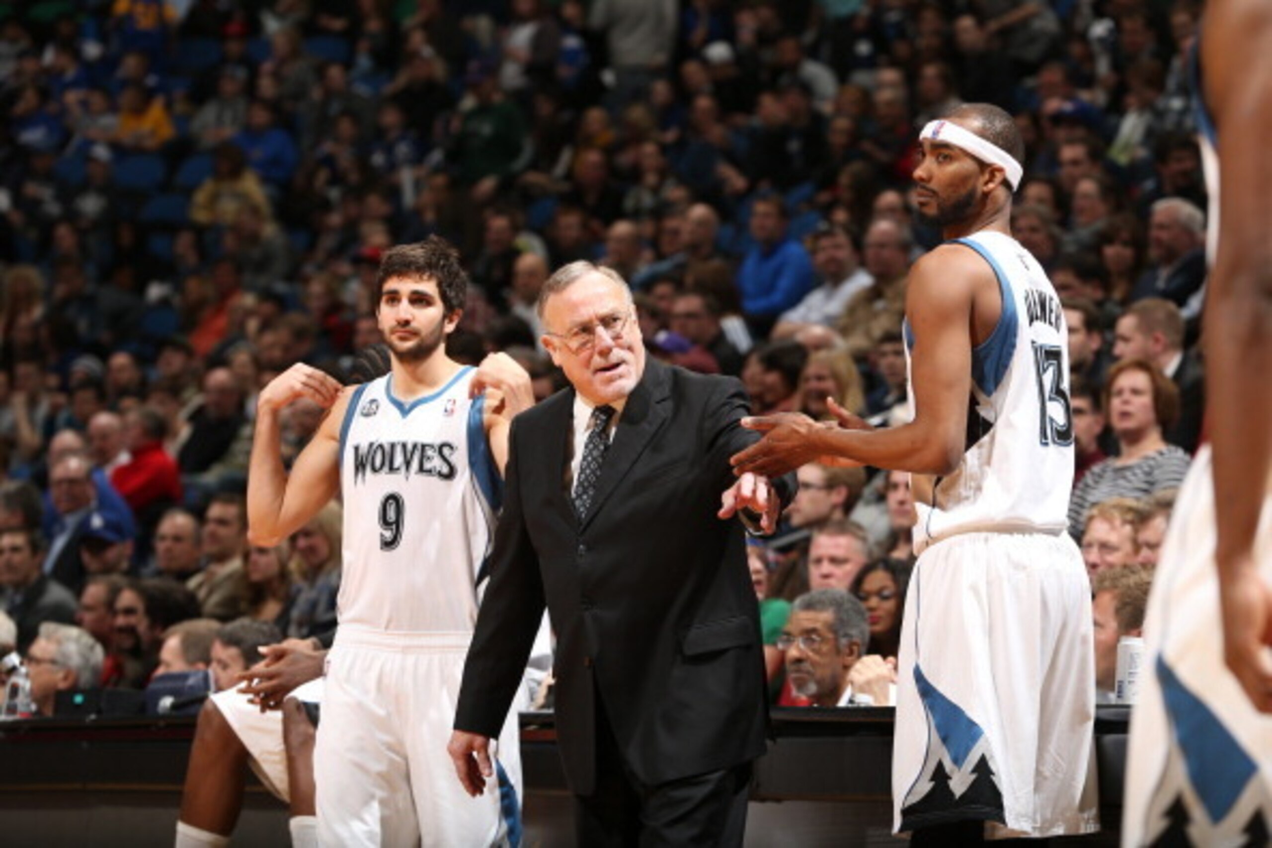 MINNEAPOLIS, MN - JANUARY 29:  Rick Adelman of the Minnesota Timberwolves coaches against the New Orleans Pelicans on January 29, 2014 at Target Center in Minneapolis, Minnesota. NOTE TO USER: User expressly acknowledges and agrees that, by downloading an