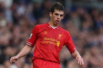 LIVERPOOL, ENGLAND - NOVEMBER 23:  Jon Flanagan of Liverpool in action during the Barclays Premier League match between Everton and Liverpool at Goodison Park on November 23, 2013 in Liverpool, England.  (Photo by Clive Brunskill/Getty Images)