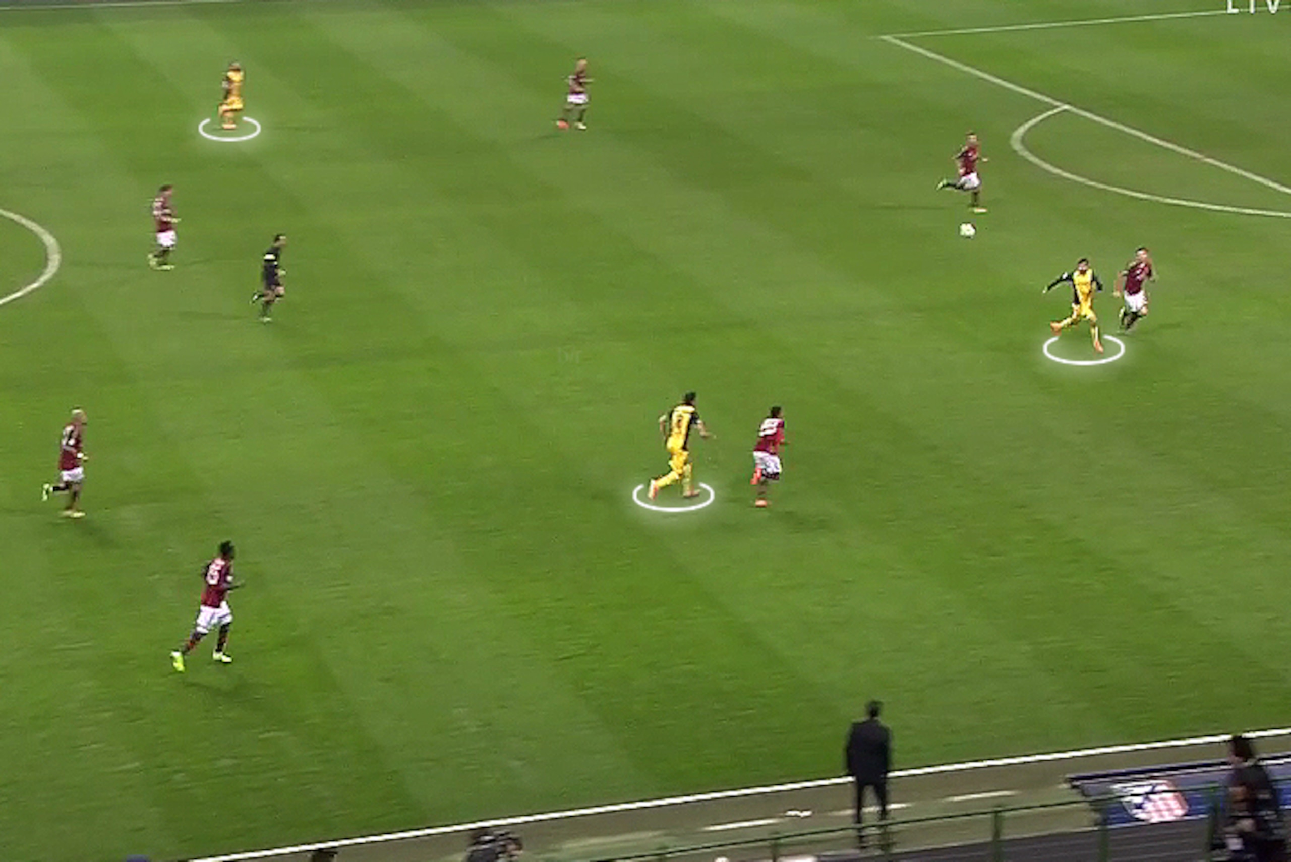 The ball is flicked forward to only three in the final third.