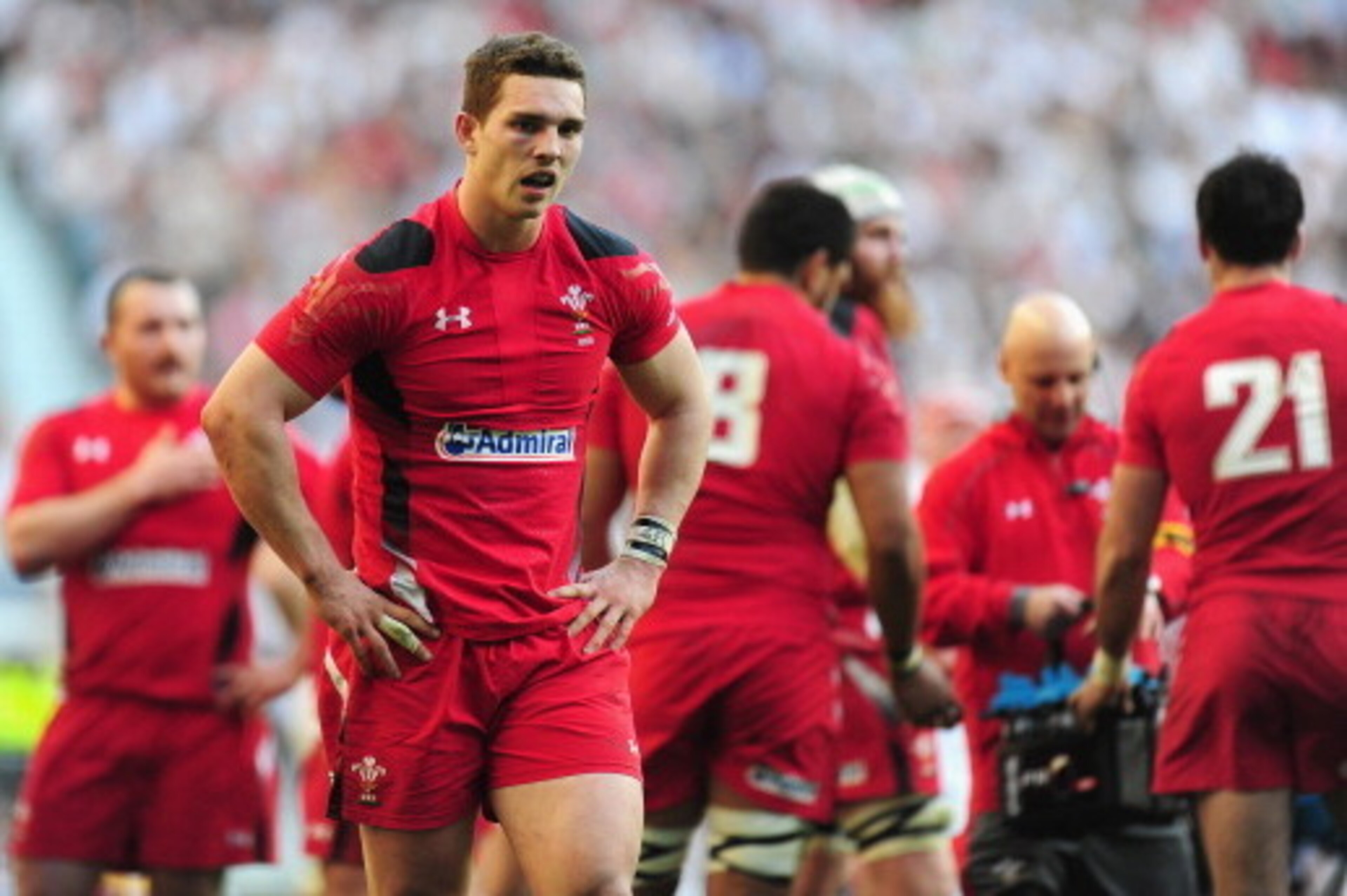 LONDON, ENGLAND - MARCH 09:  A dejected Wales wing George North looks on during the RBS Six Nations match between England and Wales at Twickenham Stadium on March 9, 2014 in London, England.  (Photo by Stu Forster/Getty Images)