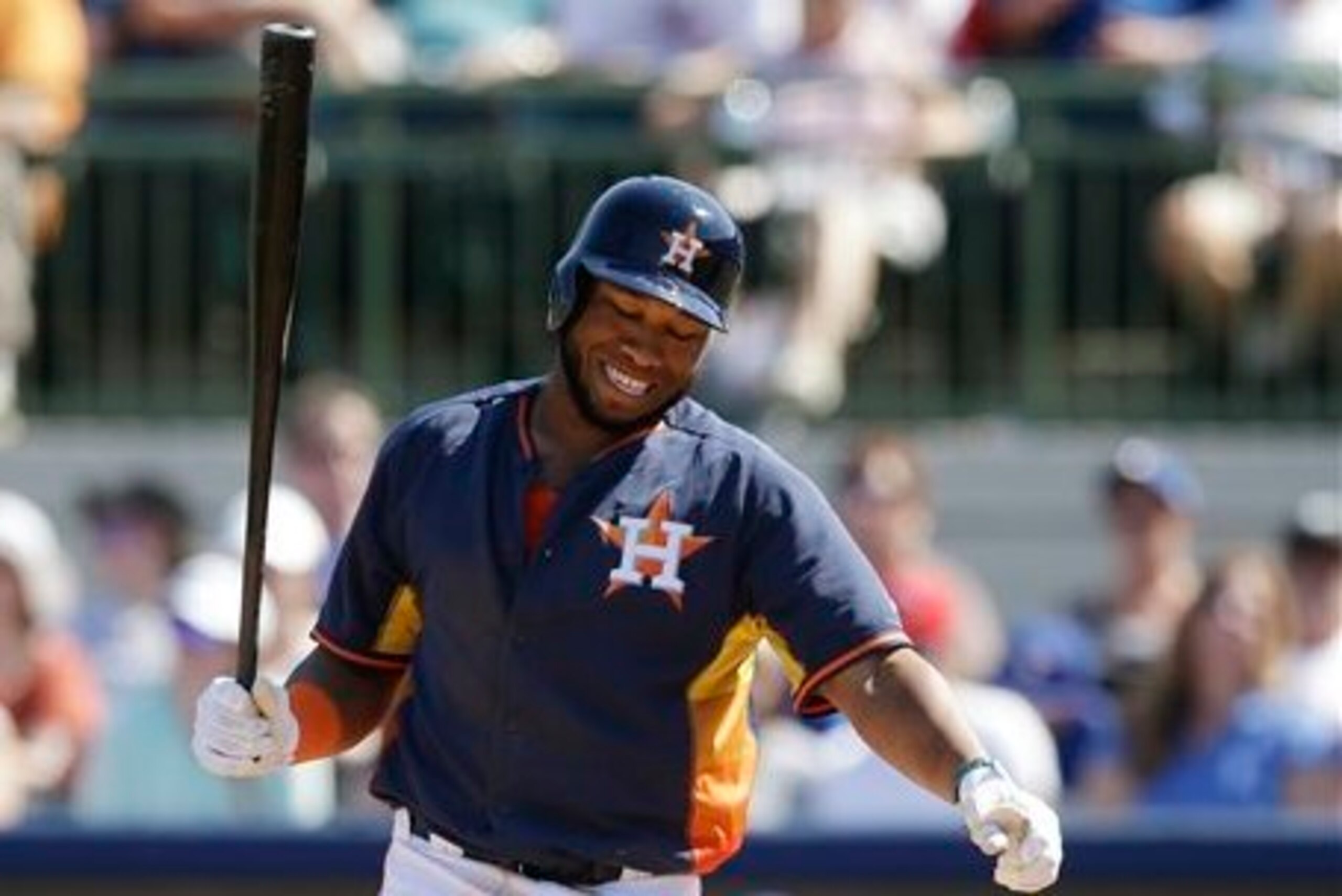 Singleton is frustrated after another disappointing at bat during spring training.